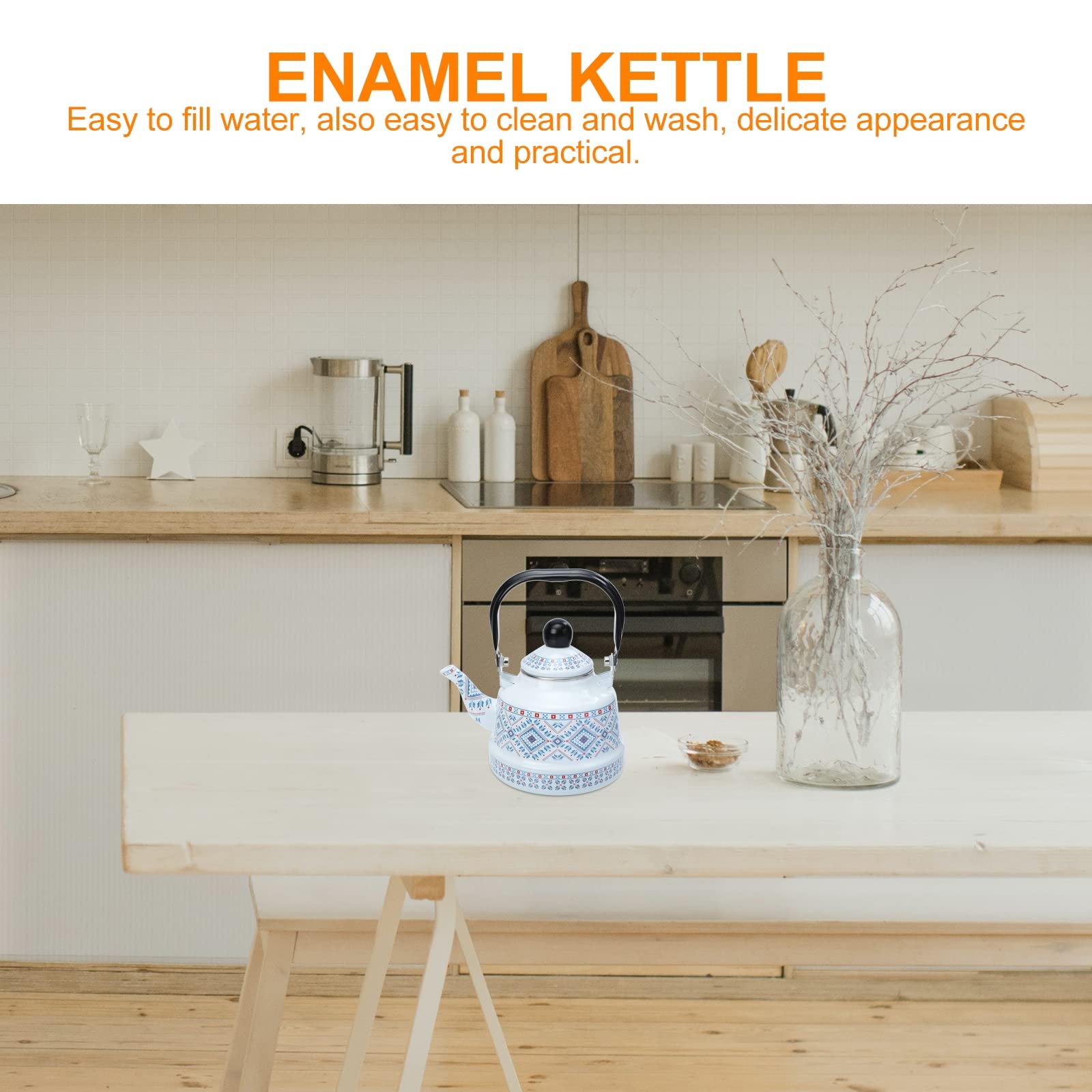 Housoutil Tetera Doméstica Esmaltada de 1.1l Cuerpo de Acero Inoxidable, Diseño Elegante y Fácil de Llenar para Uso la Casa la Cocina