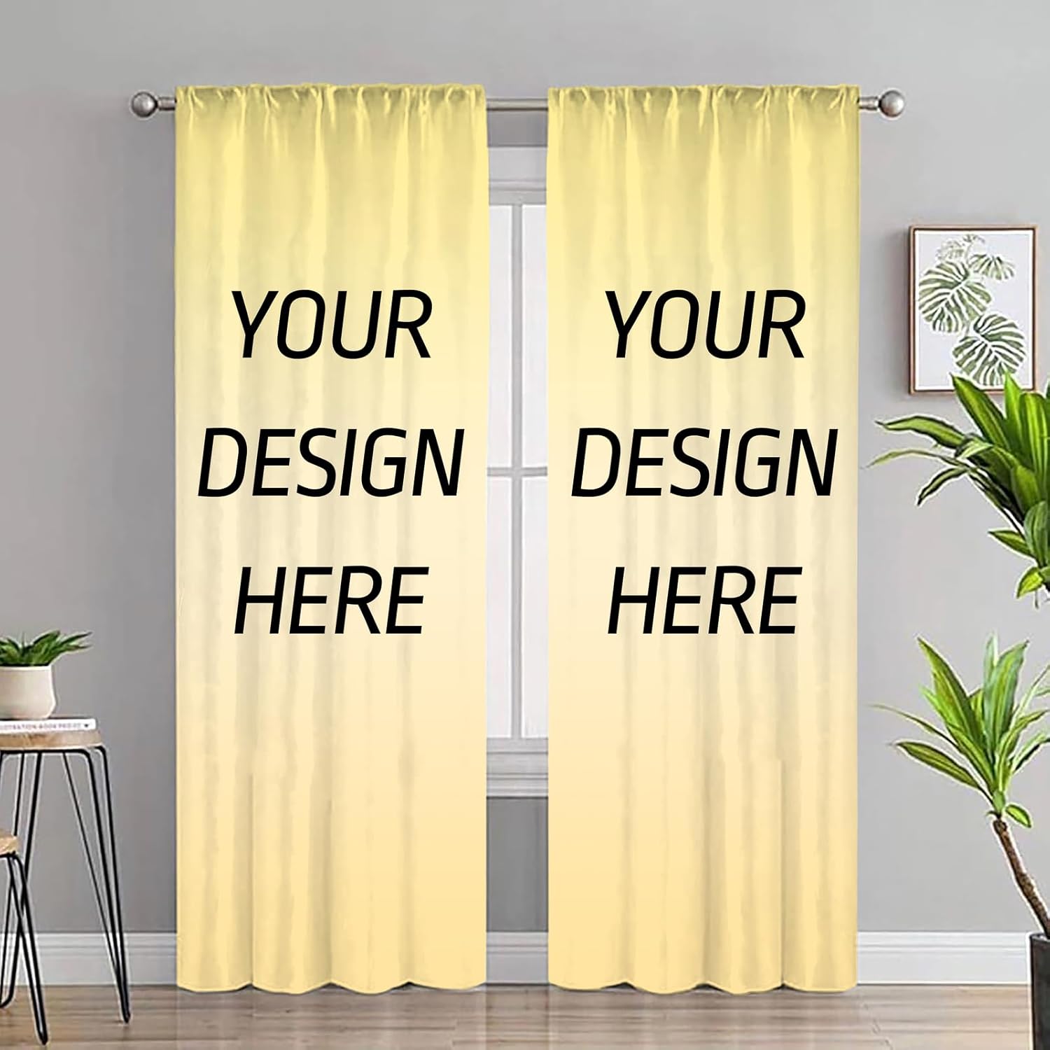 Custom Blackout Curtains, Personalized Window Drapes with Rod Pocket, Add Your Photo Text, Customized Thermal Insulated Darkening Drapes for Living Room Bedroom Office Decor, 2 Panels 55W x 63L in