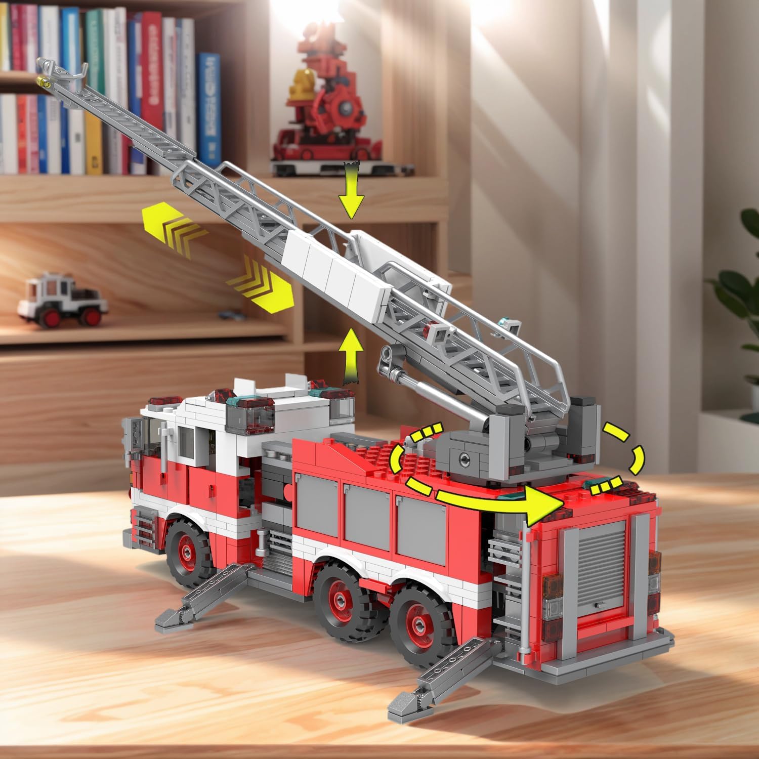 Light-Up Ladder Fire Truck Building Set – 720PCS STEM Toys for Kids & Adults, City Firetruck Building Bricks with Flashing Lights, Ideas Creative Gift for Birthday Christmas Compatible Building Bricks