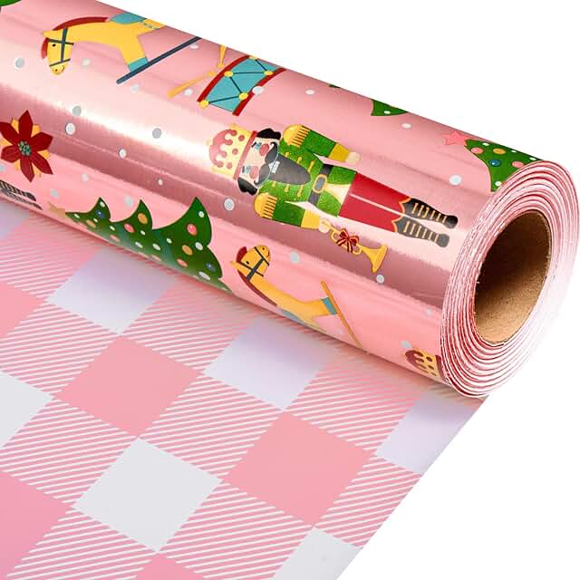 Burymento reversible pink nutcracker Christmas wrapping paper