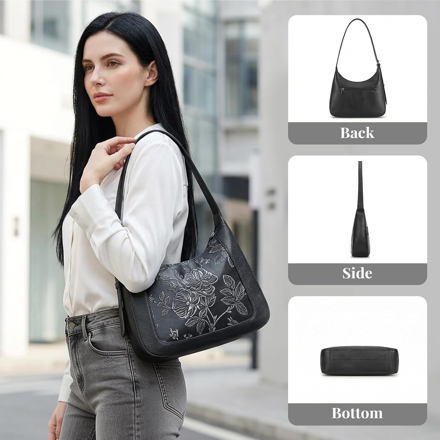 Shoulder Bag for Women, Embossed Design with Vegan Leather Underarm Hobo Bag, Trendy Small Purse