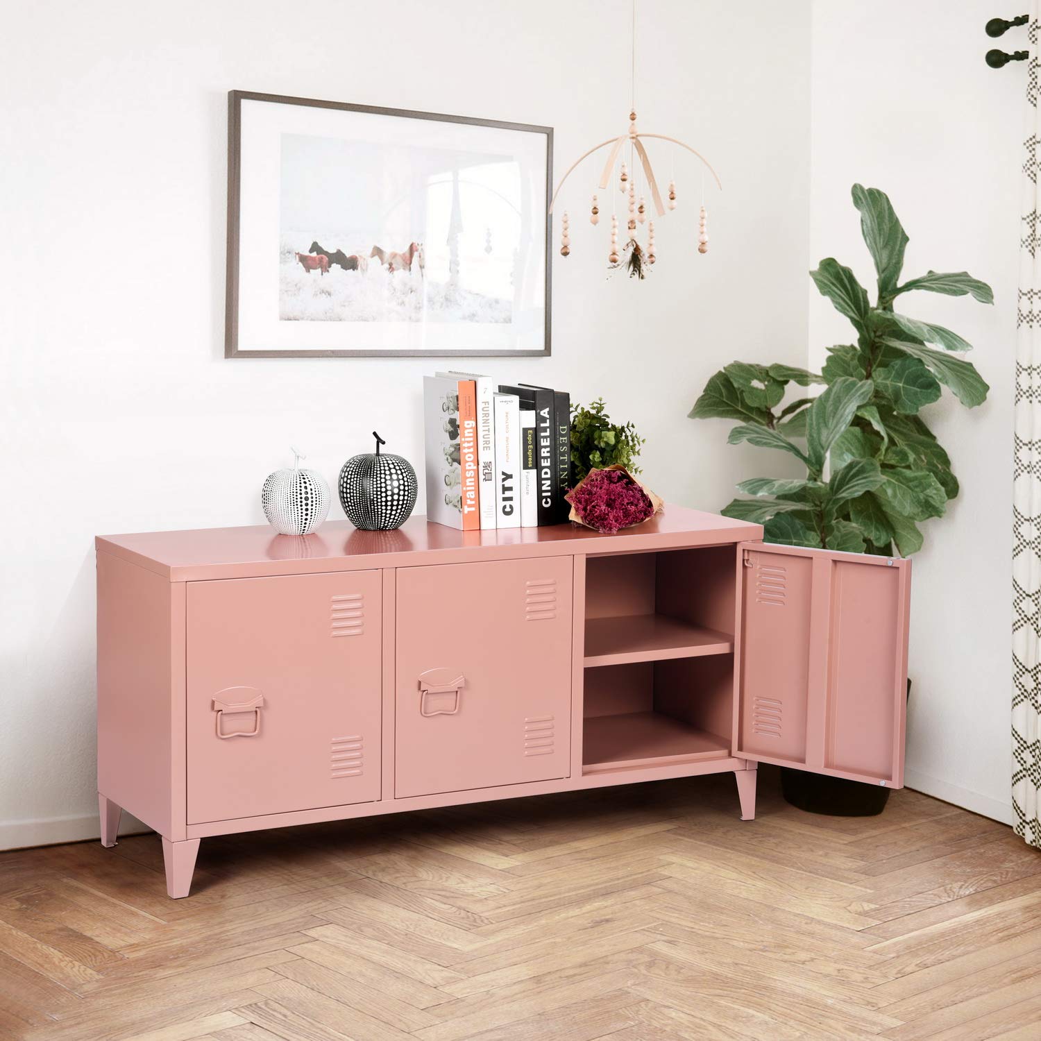 Armadio Metallico Homy Casa Grande - 3 Ante, 2 Ripiani, 120x40x58 Cm Nero - Per Ufficio O Casa