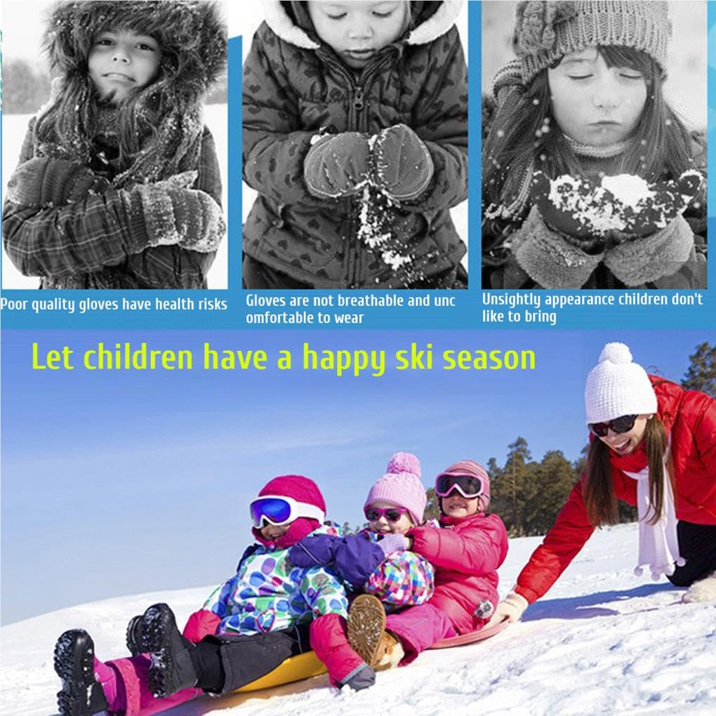 Lot de 5 gants de ski imperméables pour enfants, garçons et filles, gants thermiques épais pour cyclisme, camping, gants thermiques épais, couverture chauffante pour les mains, jaune