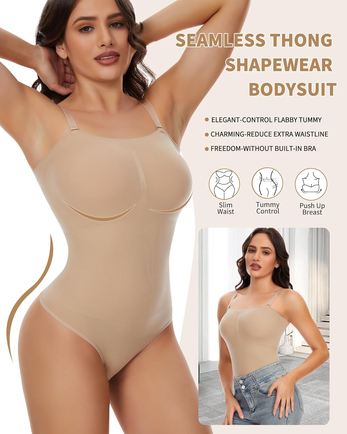 SHAPERIN Strapless Bodysuit with Bras Tummy Control Shapewear Shaper Tube Tops Body Suit One Piece Leotard - Image 3