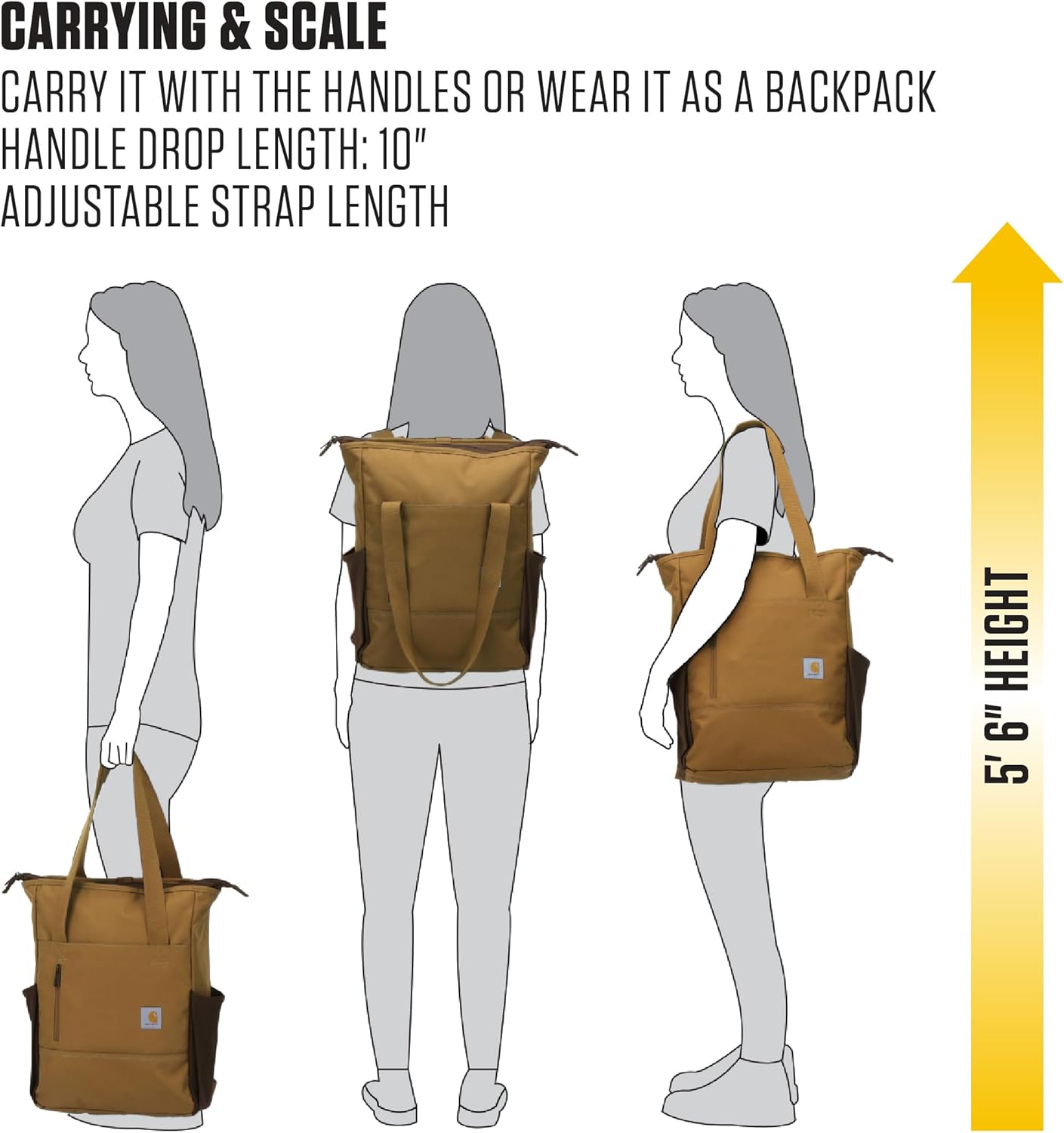 Carhartt Classic Convertible Backpack Tote, Durable Water Repellent Material W/ 17" Laptop Sleeve, Black - Image 6