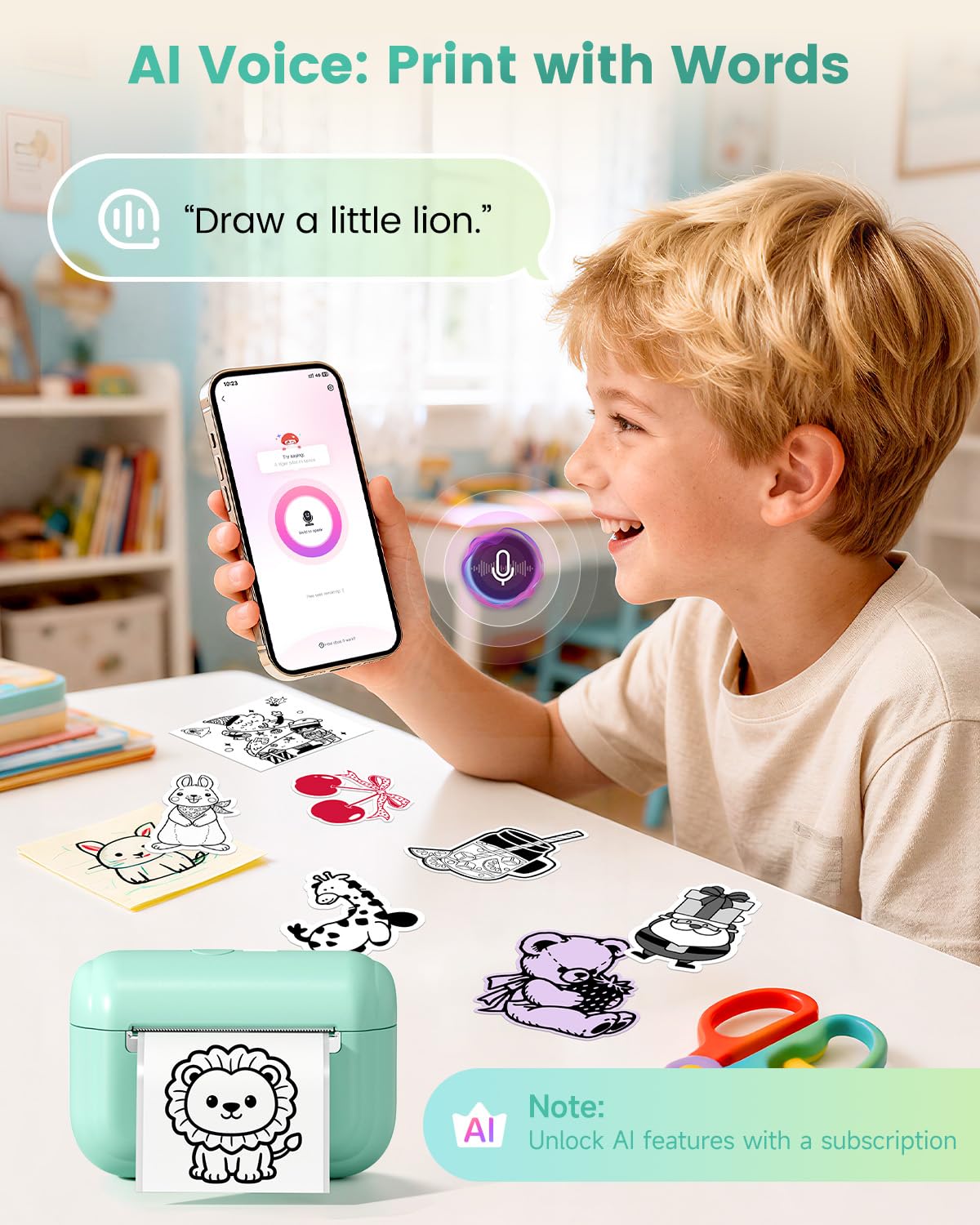 Memoking Mini Impresora térmica portátil con 3 Rollos de Papel Adhesivo, Q02E Bluetooth Impresora de Pegatinas para Estudiantes, para Notas de Estudio, Fotos, creación, anatómicos, Regalo (Verde)