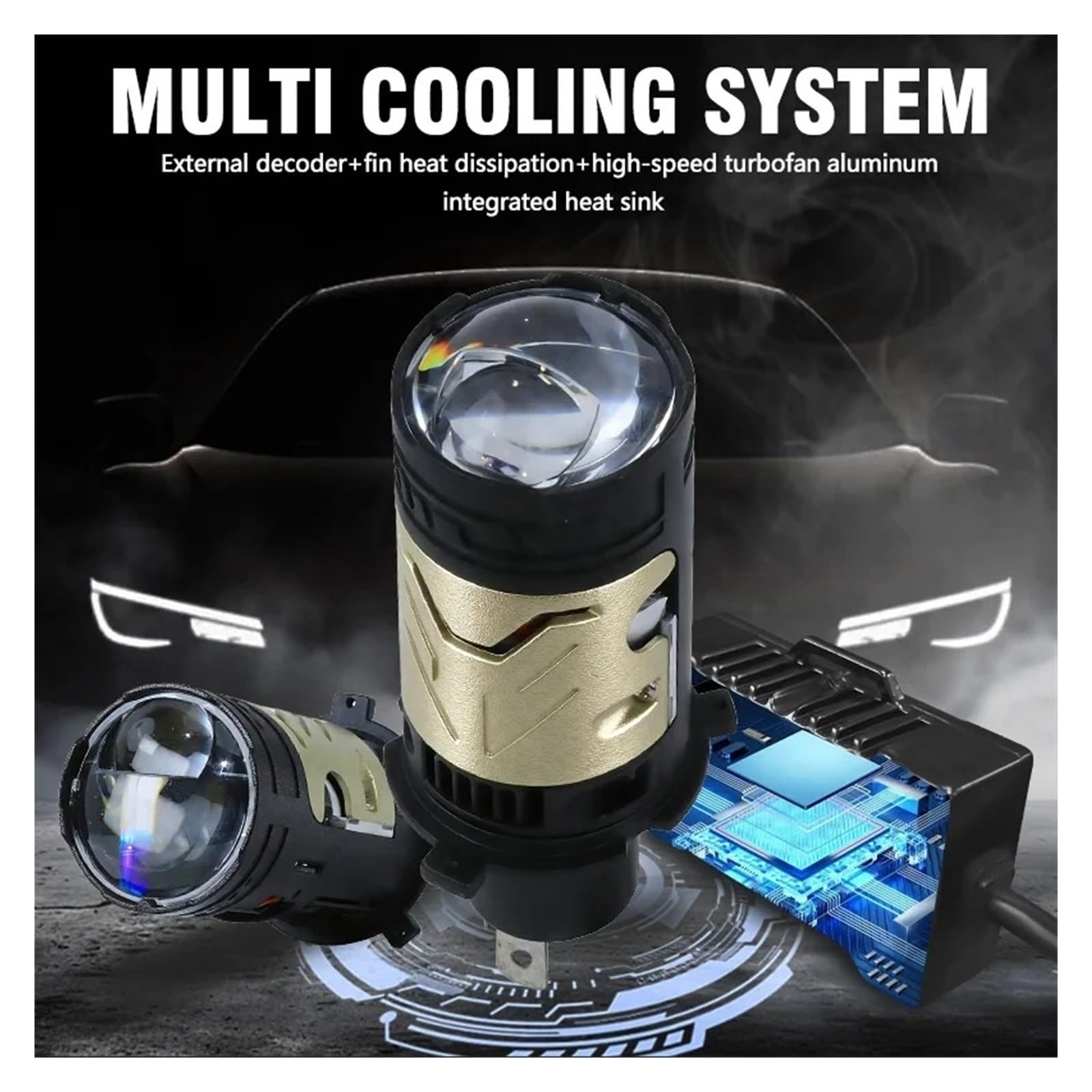 Faro anteriore completo Le Migliori Offerte Per Lampadina Fari A LED H4 Lente Per Proiettore CANBUS Super Bright Turbo Fan Car Light 9003/HB2 Faros sinistro(2PCS)