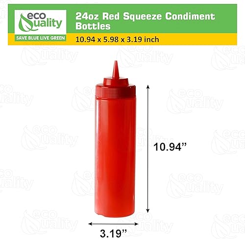 Miniatura 3 de Paquete de 24 Botellas de plástico rojo de 24 onzas para condimentos, salsas, aderezos, artes y manualidades, salsa de tomate, mostaza, aceite,