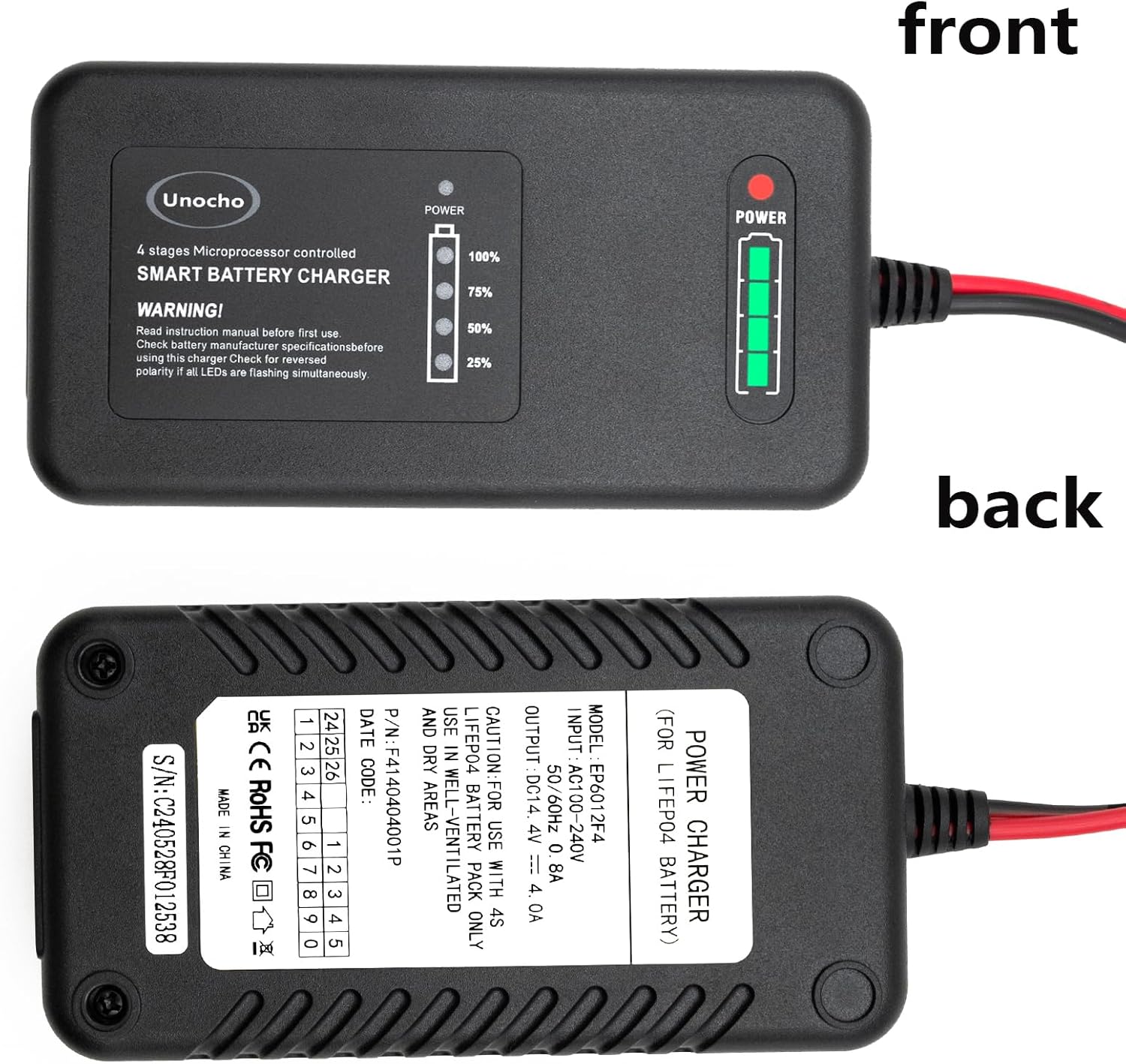 14.6 Volt LiFePO4 Battery Charger 4-Stages12.8 Volt Lithium Battery Charger 4-Stages for Cars,Motorcycles,Lawn Mowers,Trucks, Boats and Golf carts