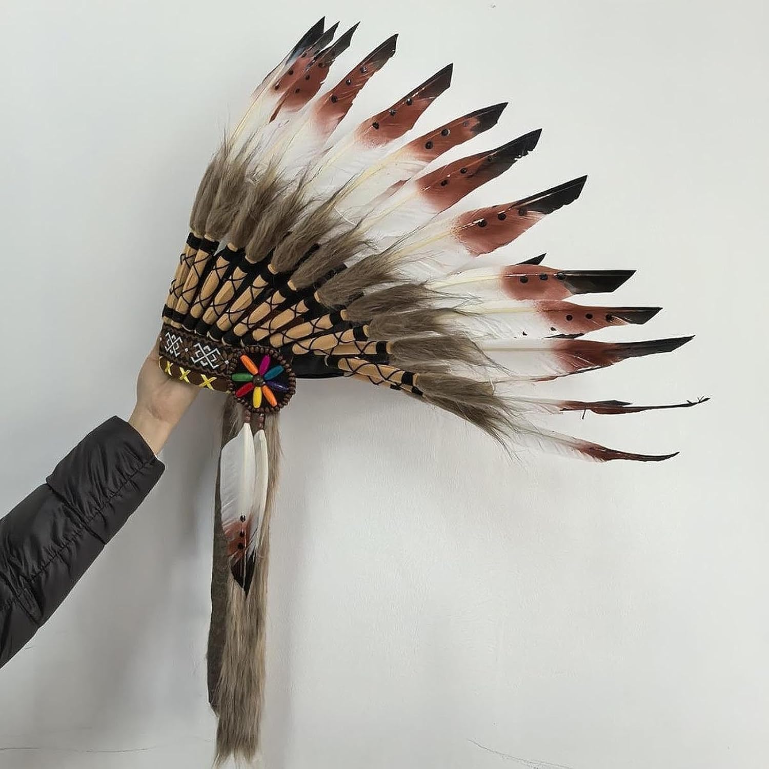 Colaxi Indian Artificial Feather Headdress, American Chief Indian Native Hat, Indian Headwear for Men and Women