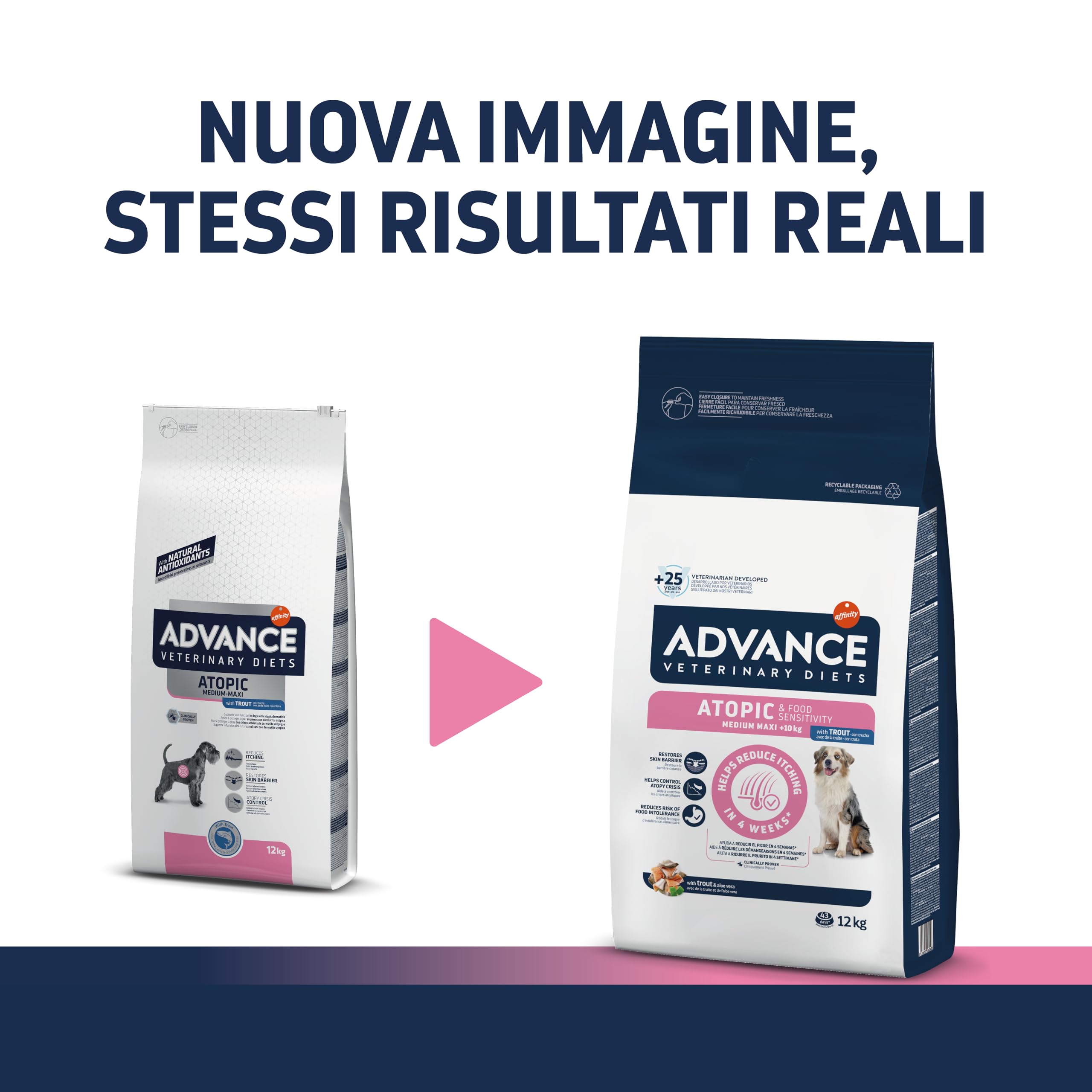 Advance Veterinary Diets - Atopic Medium-Maxi - Cibo per Cani con Problemi di Dermatite Atopica con Trota - 12kg