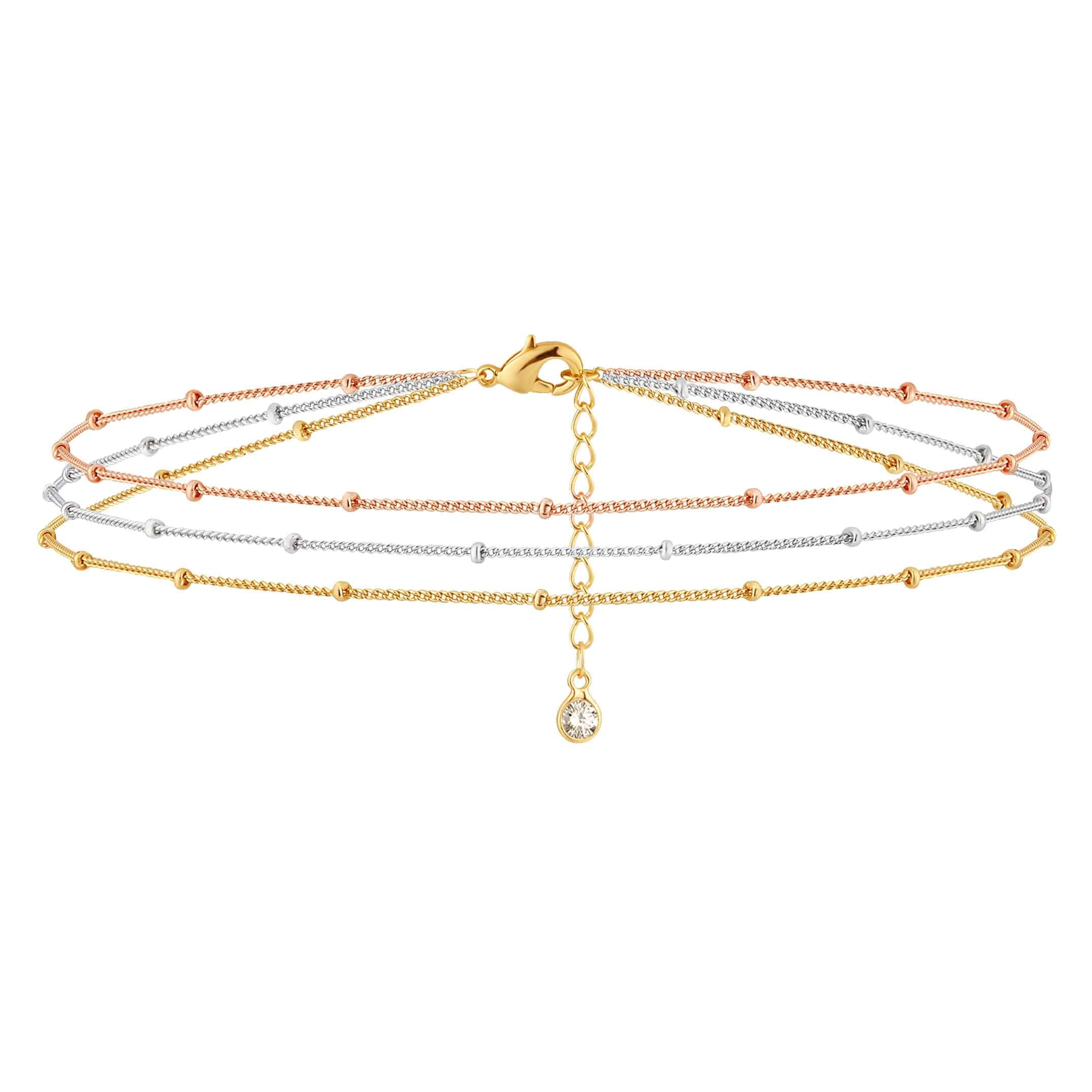 MEVECCO Dainty Chain Bracelets for Women, Layered and Charm Styles 14K Gold Plated Brass, Select Cubic Zirconia Accents, Single and Multi-Row Structures for Refined Everyday Wristwear