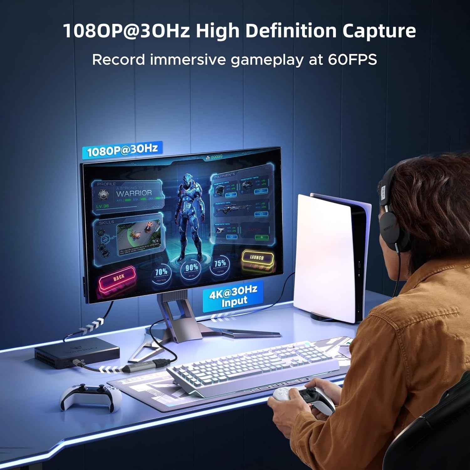 Tarjeta de captura de video, tarjeta de captura HDMI a USB/USB-C para transmisión, dispositivo de captura de video 1080P 60fps para grabación de juegos, compatible con Windows, Quest 3, Switch, OBS