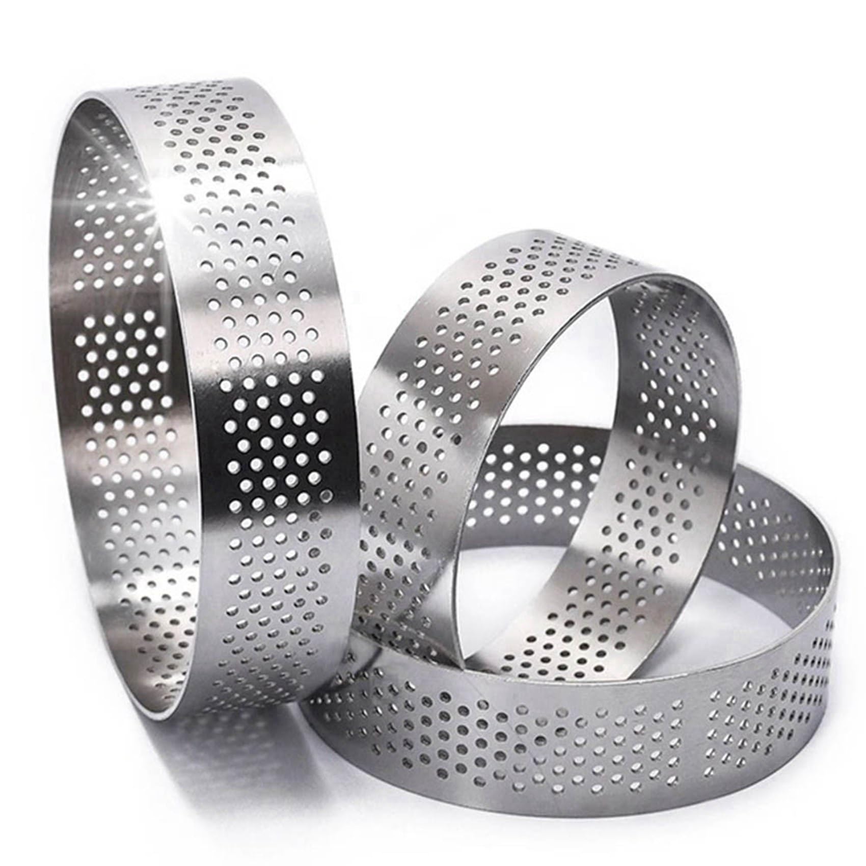 Lot de 45 anneaux à tarte ronds en acier inoxydable perforés à chaud