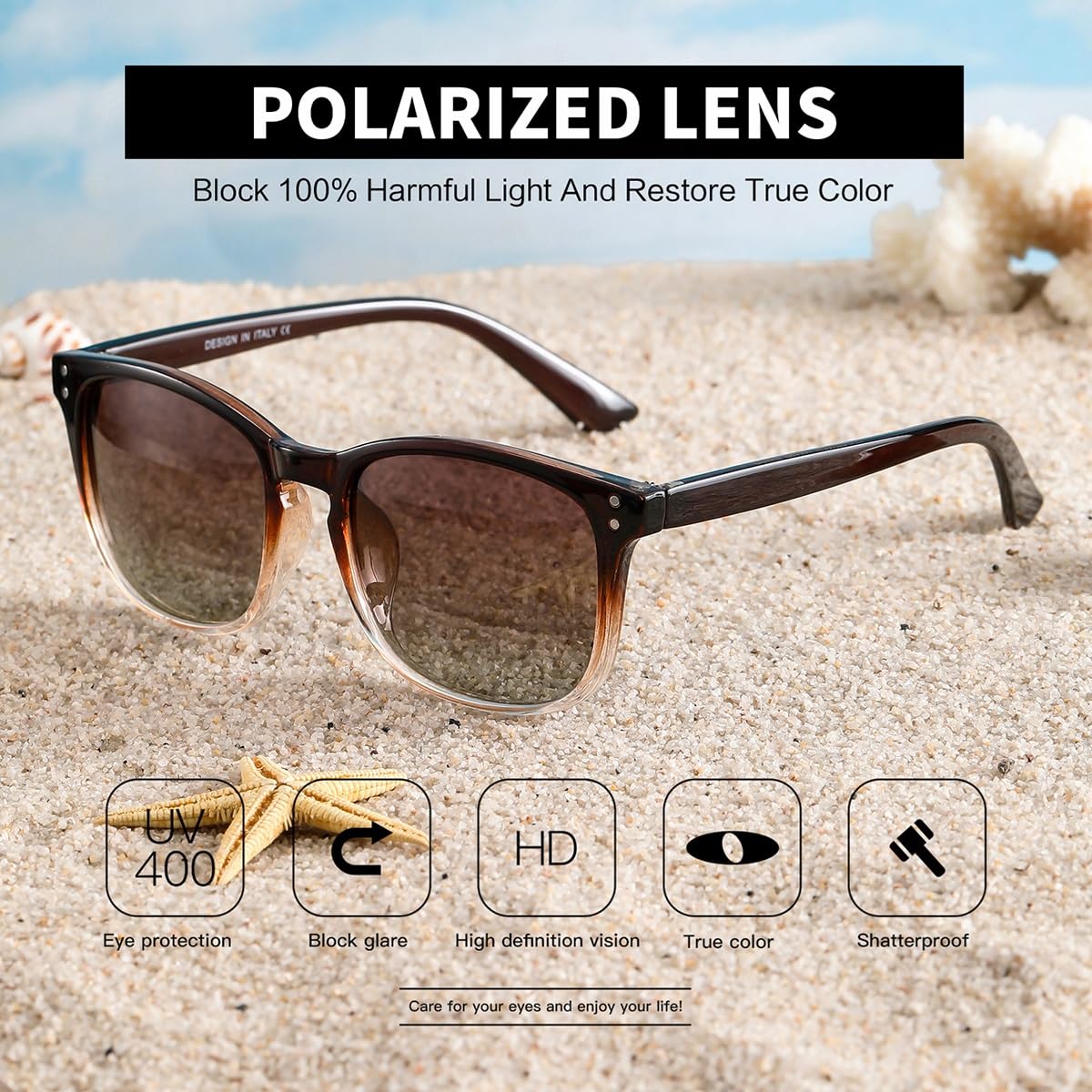 Lentes de sol polarizados para mujer, estilo clásico, retro, moderno, con protección UV 400 (paquete de 3), A3 marrón transparente+marrón degradado+gris tortuga oscuro (paquete de 3) 4