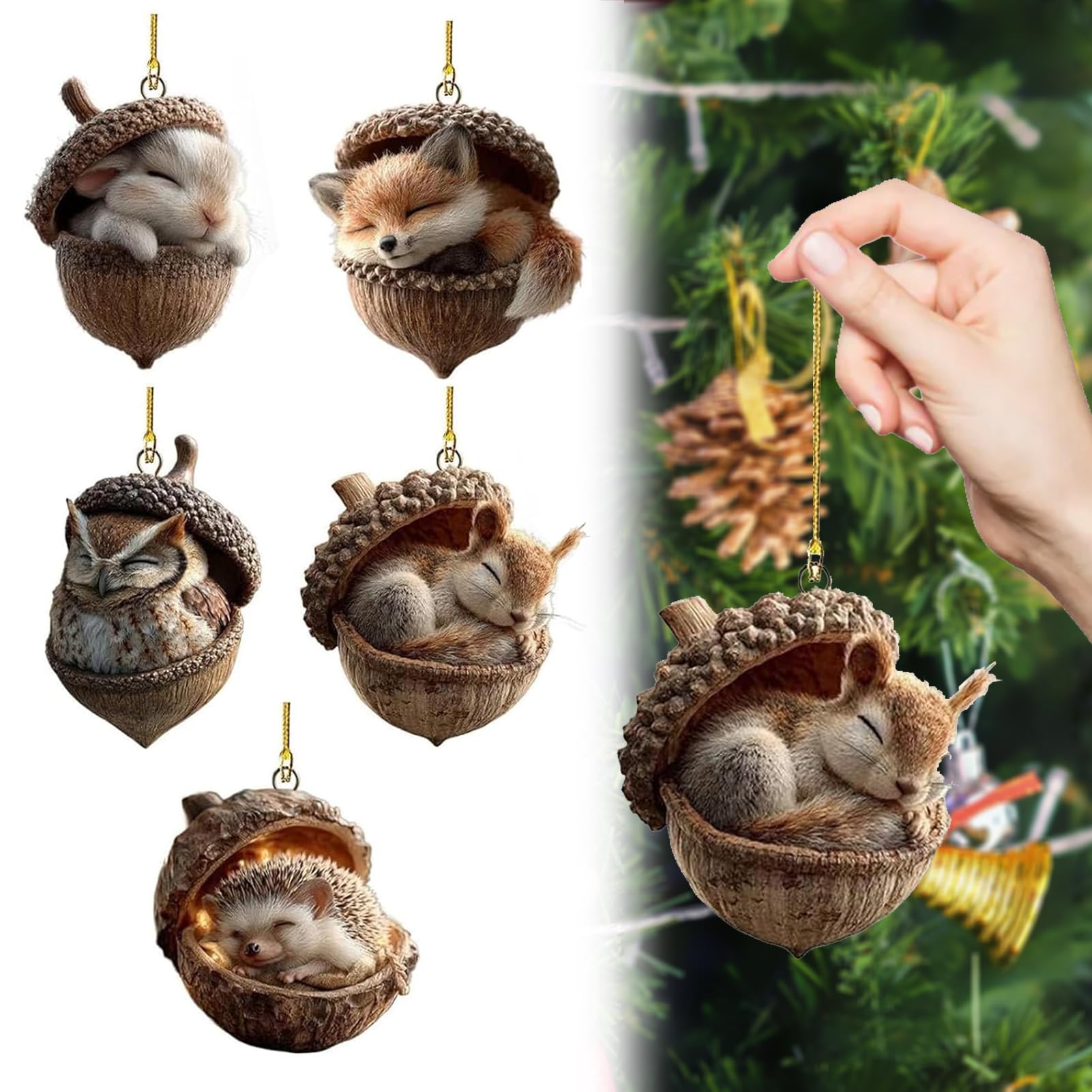 Photo 1 of 5Pcs Forest Animal Acorn Ornaments, Cozy Forest Christmas Ornaments, 2026 New Pine Cone Animal Decoration, 2DAcrylic Hanging Ornament, Woodland Creature Hanging Ornament for Home Decor