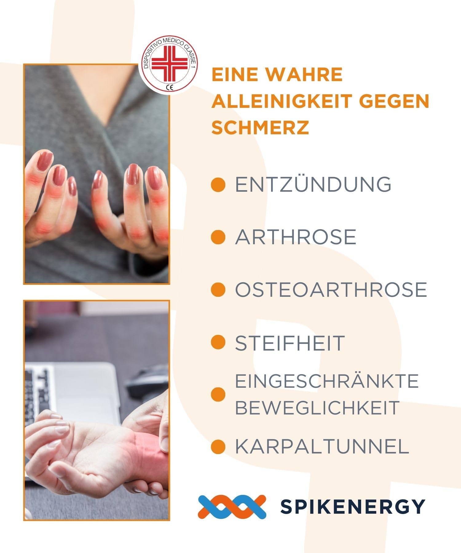 Spikenergy Arthrose Handschuhe Elektromagnetische Therapie - Rheuma Kompressionshandschuhe Damen Man, Arthritis, Auch als Handgelenk Bandagen, Steuerlich Absetzbares Medizinprodukt-Made in Italy