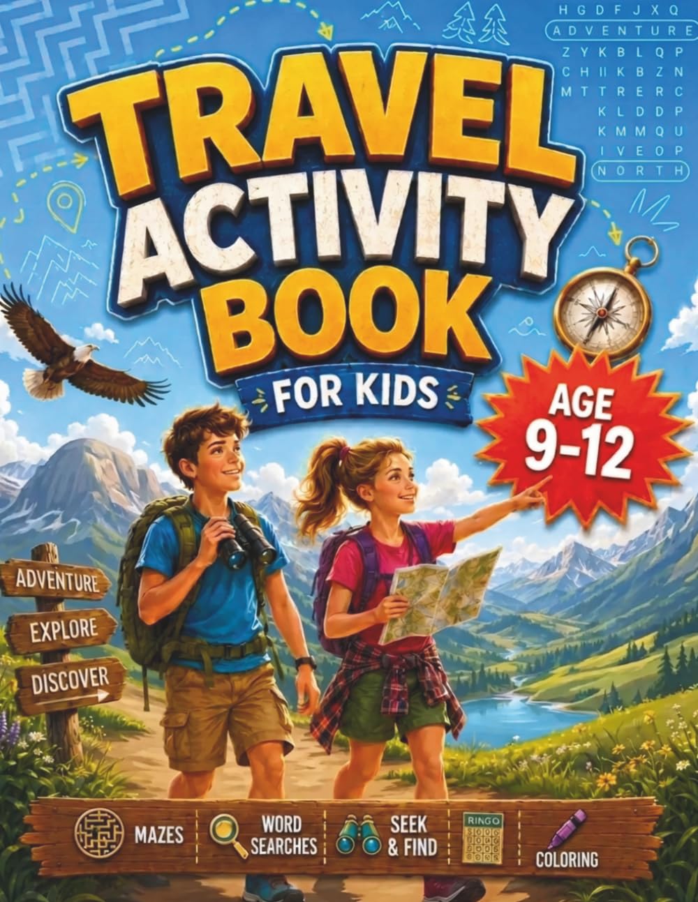 Travel Activity Book for Kids Age 9-12: Fun Road Trip Games, Puzzles and Mazes for Screen-Free Entertainment