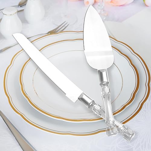 Miniatura 3 de Juego de cuchillo y servidor para pastel de boda, juego de 2 piezas para cortar pasteles para boda con cuchillas de acero inoxidable, cuchillo para