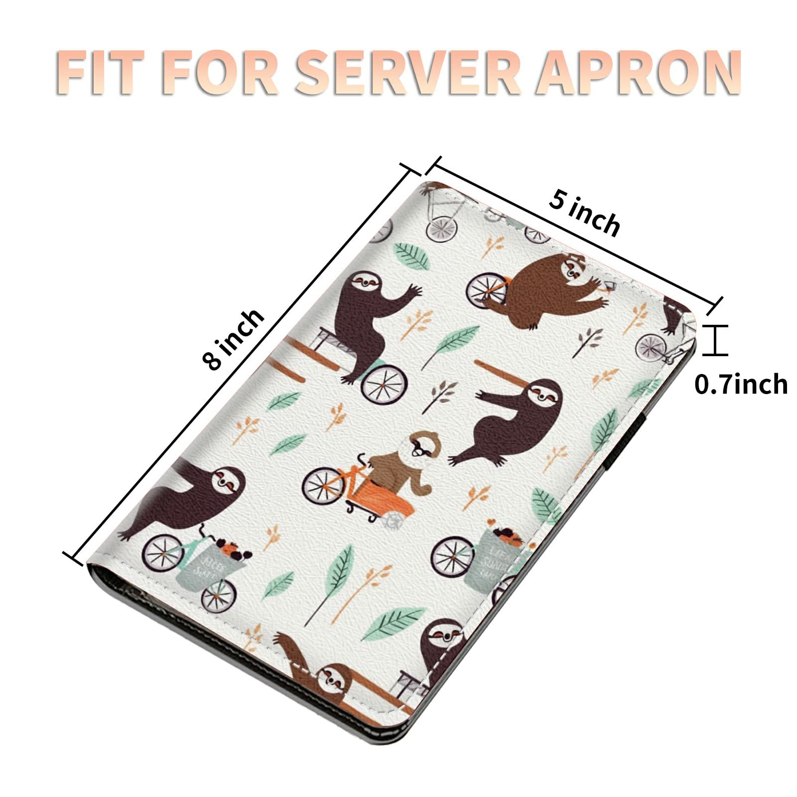 Server Books for Waitress Waiter with Zipper Pocket, Cute Sloths Leather Server Pads Waitstaff Organizer Guest Check Presenters Server Wallet Money Holder Pouch Fit Apron