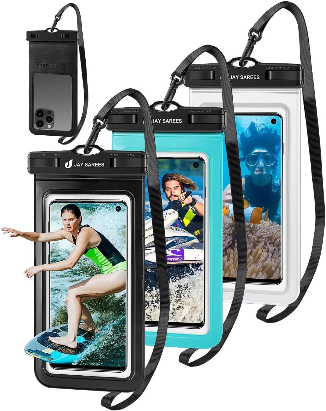JAY SAREESJAY SAREES Universal Waterproof Phone Pouch 3 Pack, IPX8 Waterproof Phone Pouch Case Bag with Lanyard Compatible with iPhone 14 13 12 11 Pro Max, Waterproof Phone Holder for Beach Swimming Pool - 5