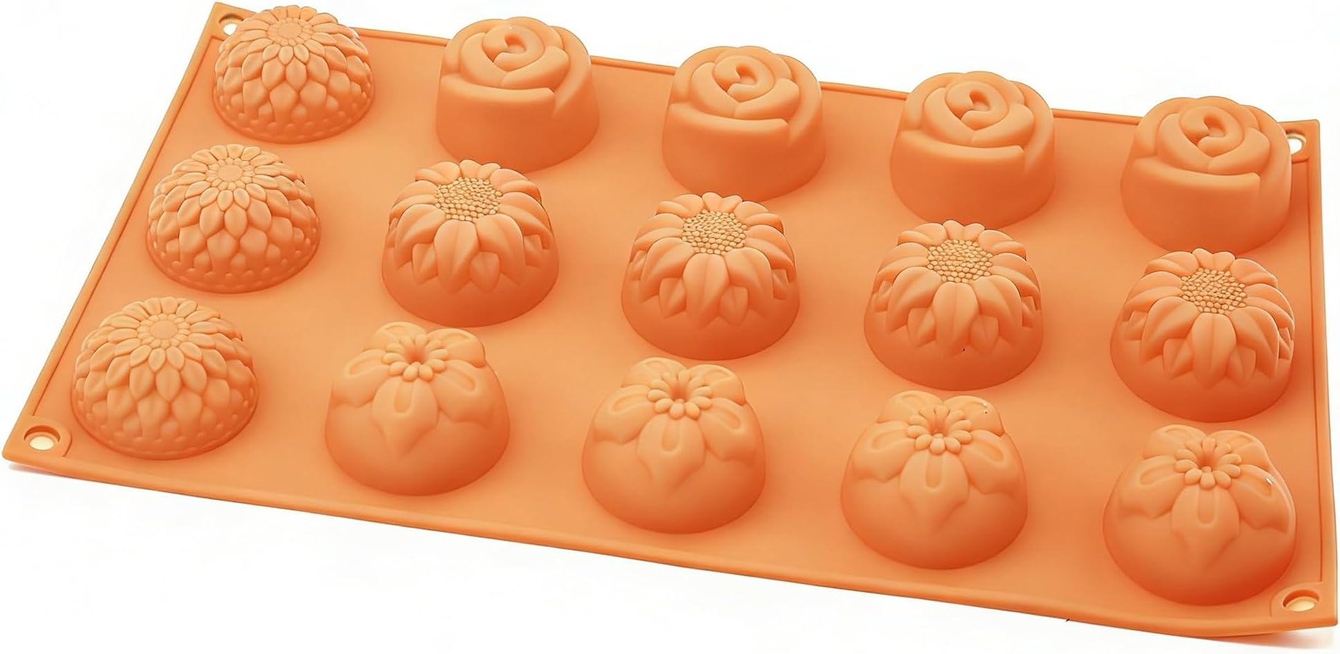 X-Haibei Floral Silicone Mold – Sunflower, Chrysanthemum, Rose, and Small Flower Designs – Perfect for Guest Soap, Sample Soap, Lotion Bars, Chocolate, and Jello 1oz, Dia. 1.6inch