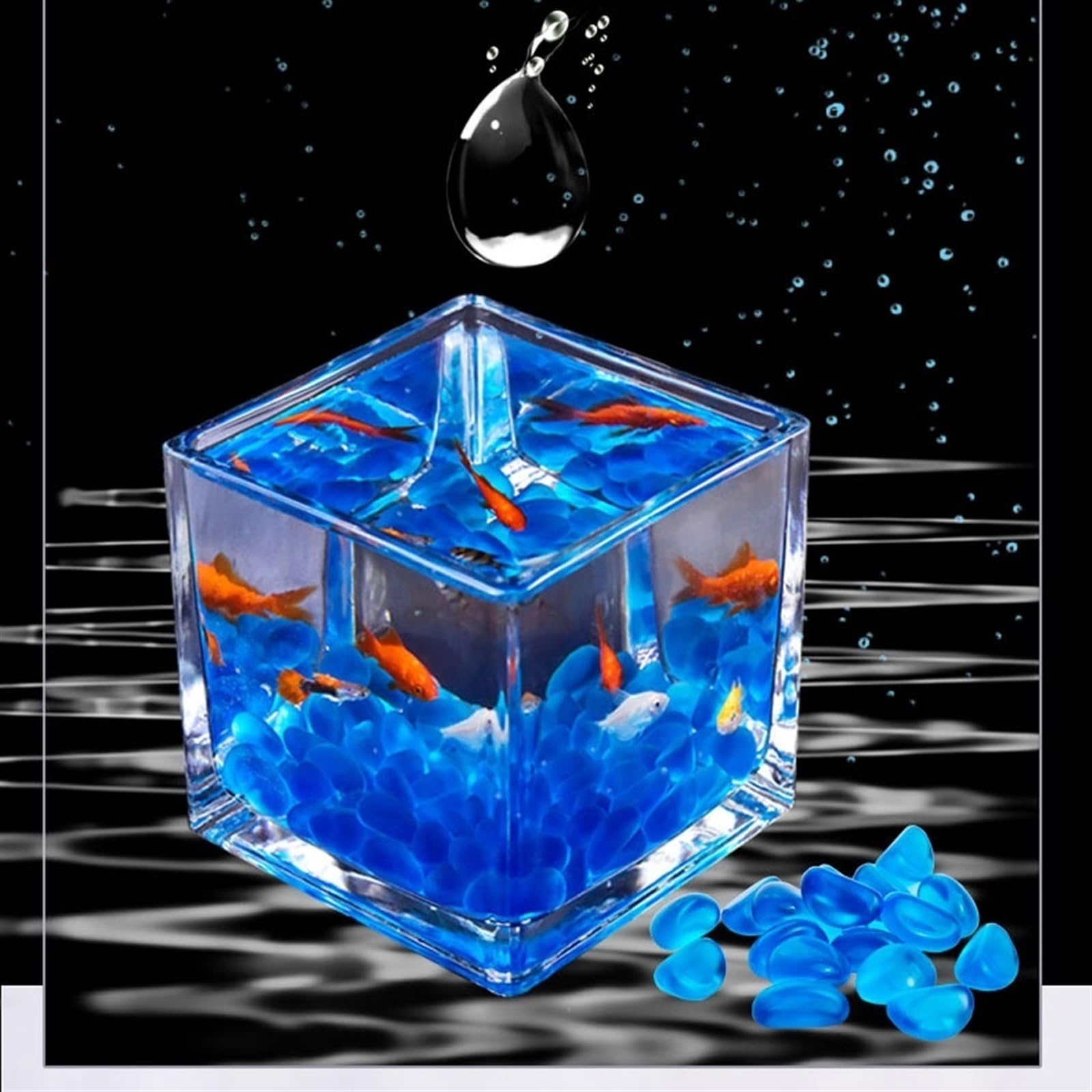 Acquario per pesci in vetro quadrato, acquario per pesci con piano d'appoggio in vetro spesso, acquario per pesci da combattimento trasparente, piccolo acquario ecologico, ornamenti per acquario