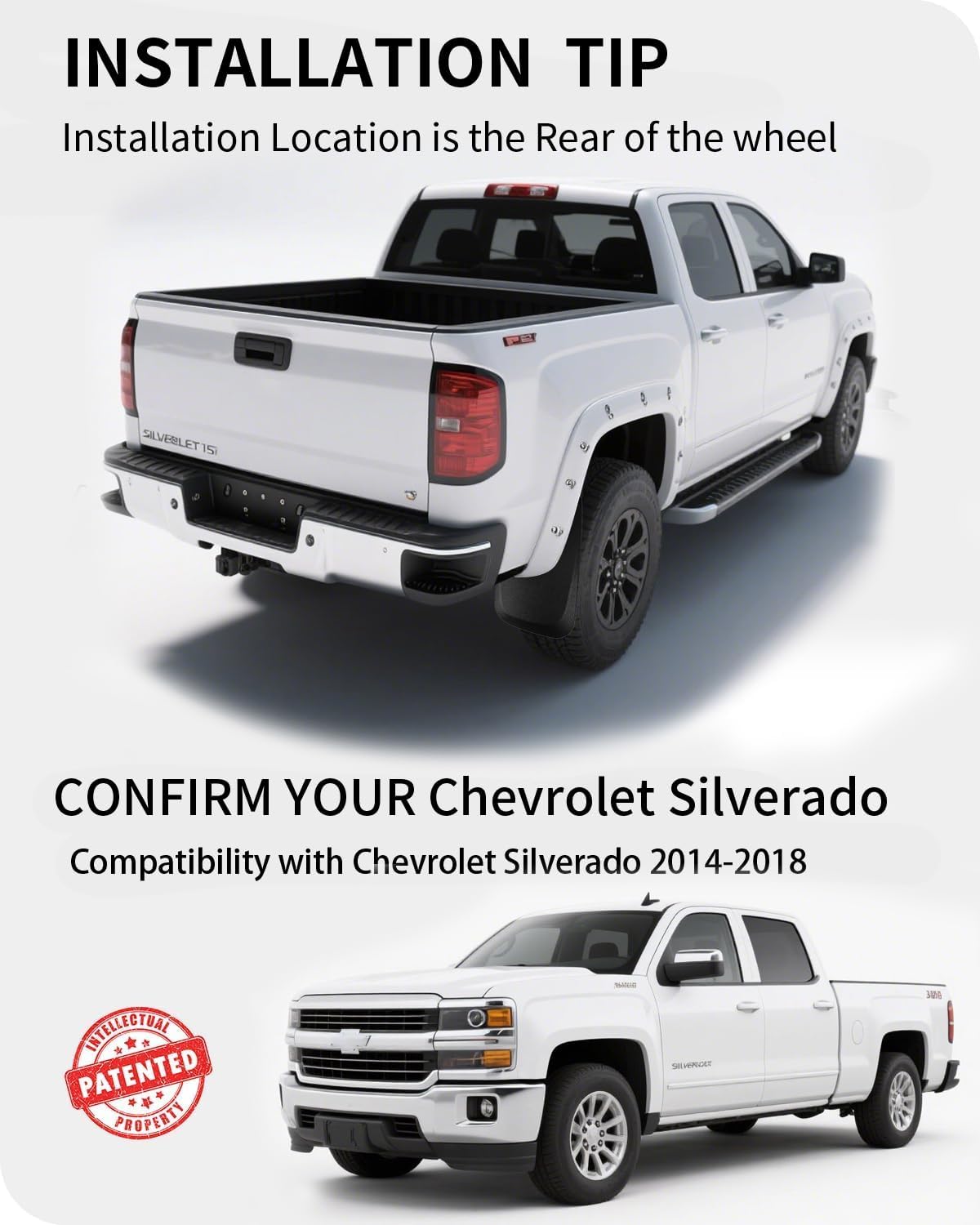 Heavy Duty Mud Flaps for Trucks - 4PC No-Drill Splash Guards Compatible with 2014-2018 Chevy Silverado 1500 & 2015-2018 Silverado 2500HD/3500HD, Front & Rear Mud Guards