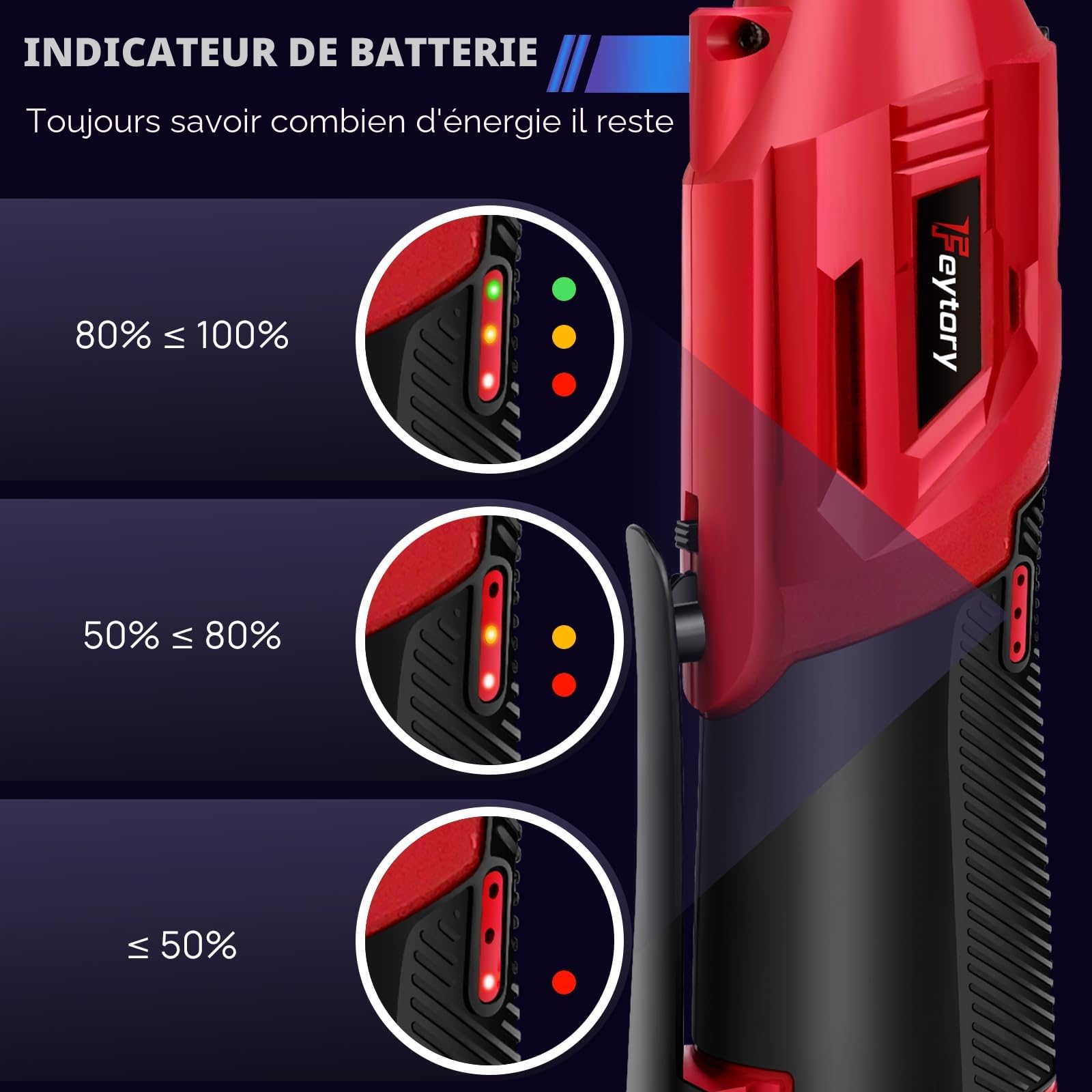 Jeu de clés à cliquet électriques 12 V 3/8" sans fil 40 N.m 0-300 tr/min 2 batteries 1500 mAh 7 prises