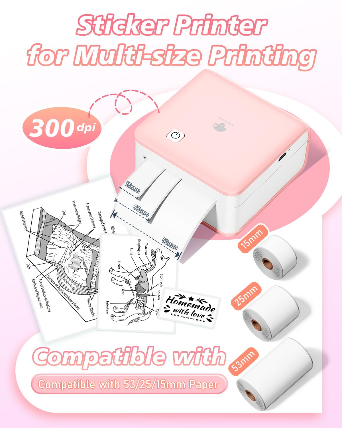 Phomemo Mini drukarka termiczna, przenośna drukarka fotograficzna P2S 300 DPI do smartfonów z 3 rolkami papieru, kompatybilna z systemami iOS i Android, do robienia zdjęć i notatek na prezenty