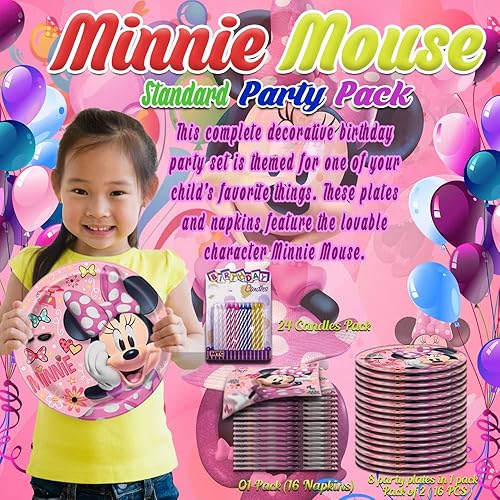 Miniatura 4 de Minnie Mouse - Platos y servilletas de feliz cumpleaños  Platos de fiesta de cumpleaños de 9 pulgadas para almuerzo sirve 16  Juego de platos de