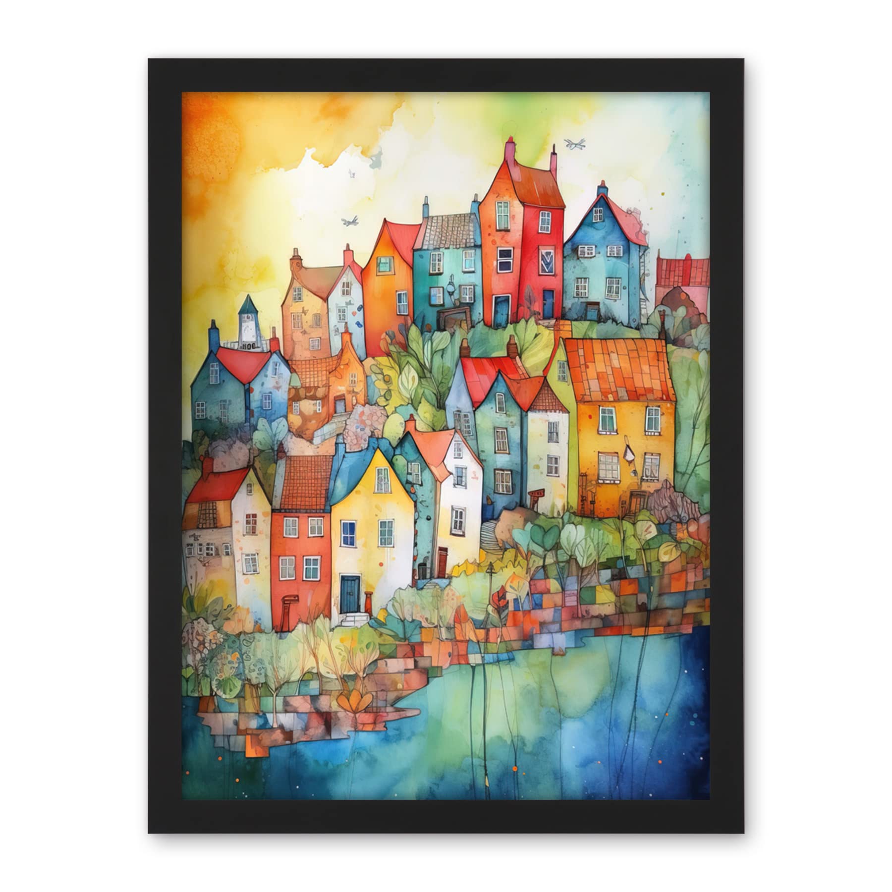 Artery8 Village Of Manarola Italy Folk Art Artwork Framed Wall Art Print 18X24 Inch