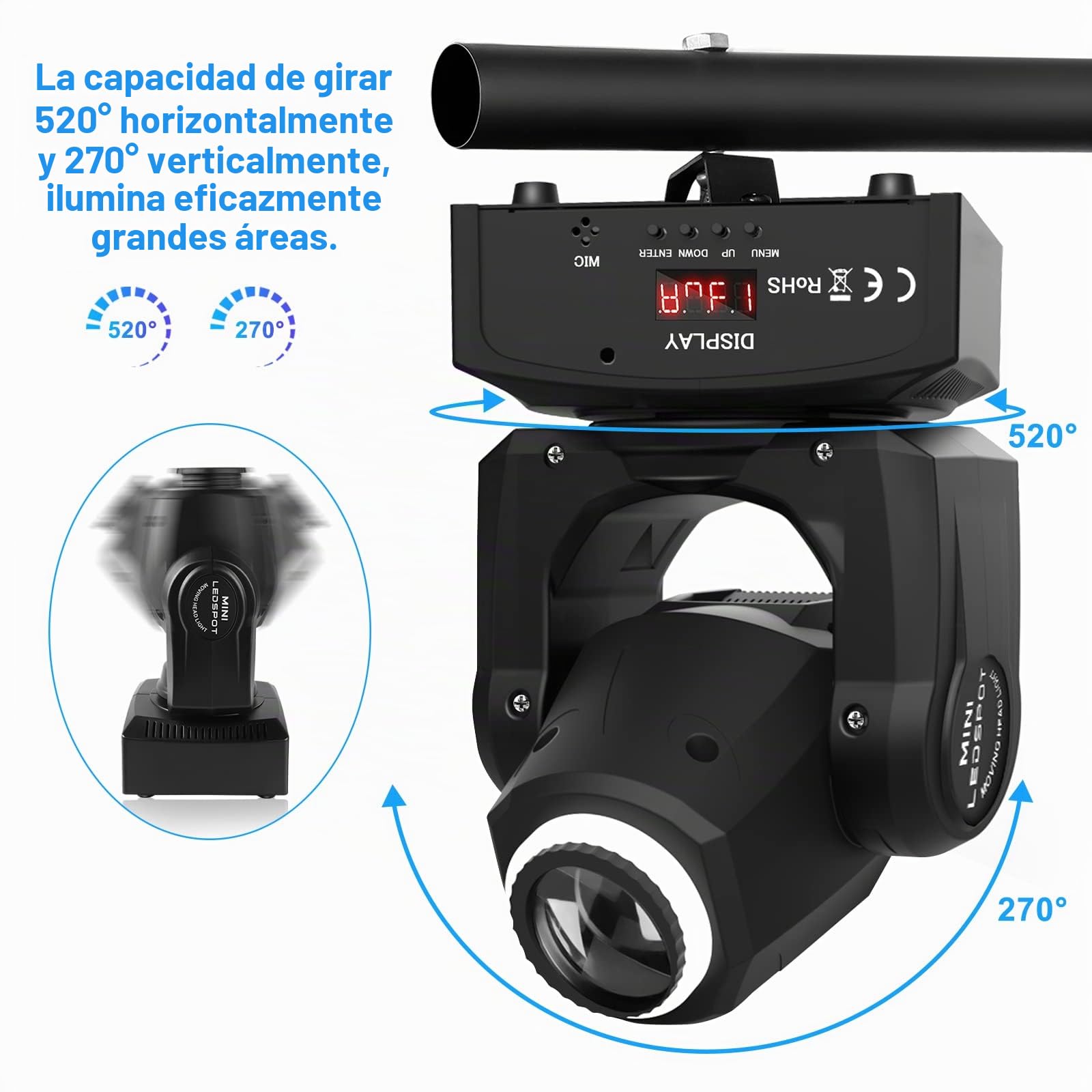 UKing 50W Cabezas Moviles LED,Foco LED para Discoteca con 8 Modelos 8 Colores,10/12 canales,Iluminación de Escenarios para Bar Club Show
