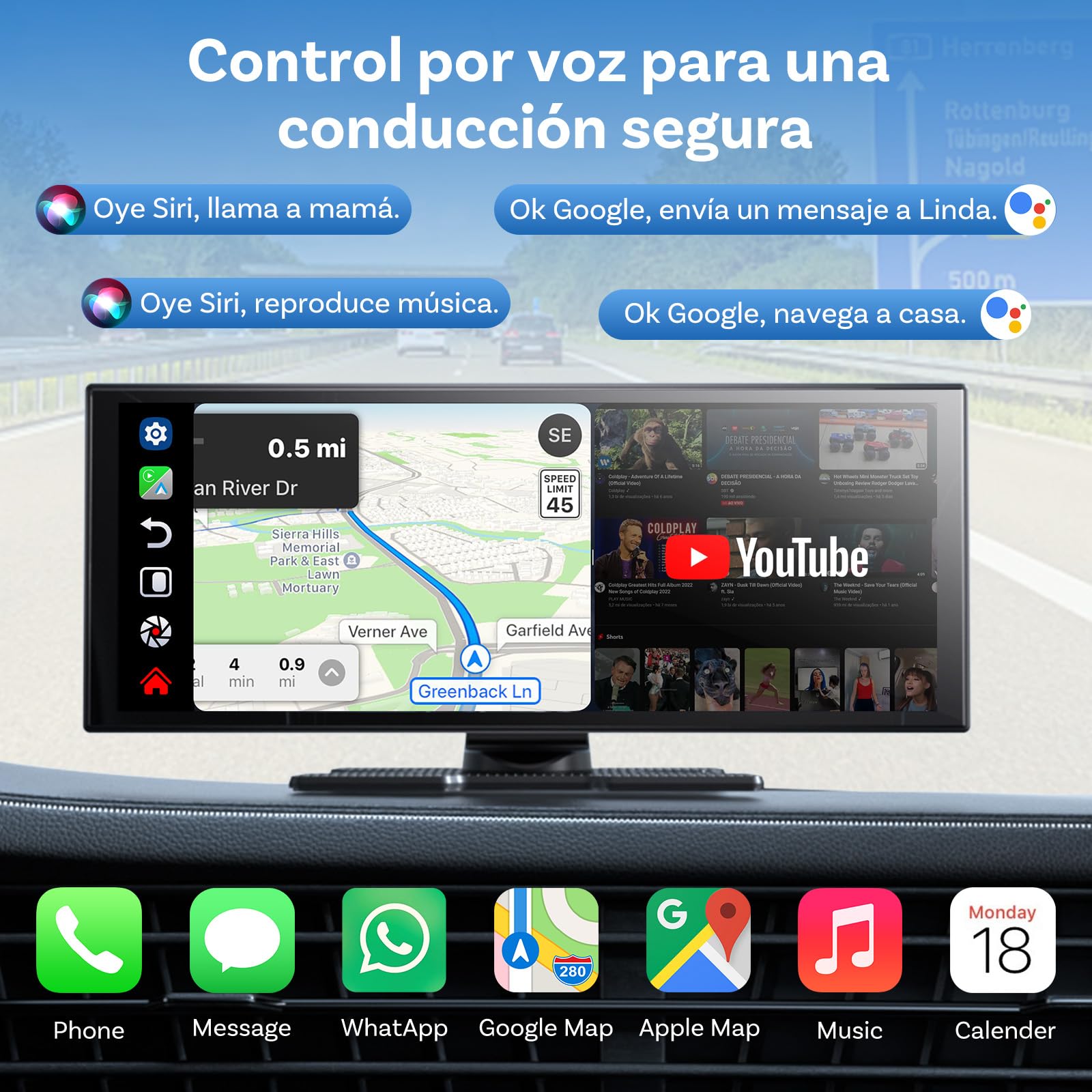 OTTOCAST ScreenFlow, 11,4 Pulgadas Pantalla Coche Carplay y Android Auto,Inalámbrico Carplay mit Youtube/Tiktok,Pantalla para Coche con 1080P Cámara de Marcha atrás,Navegador GPS, Android 13OS