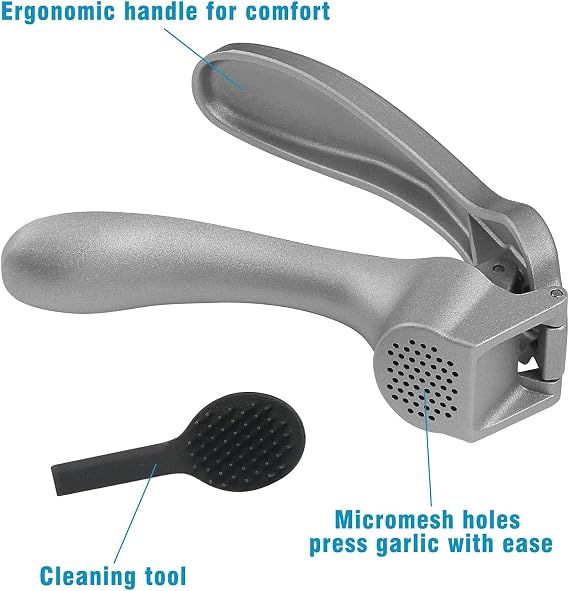 Pamperd Chf Garlic Press, Garlic Mincer Easy-squeeze Ergonomic Handle, No Need To Peel, Rust Proof, Professional Ginger Press & Garlic Crusher with Handy Cleaning Brush- Dishwasher Safe