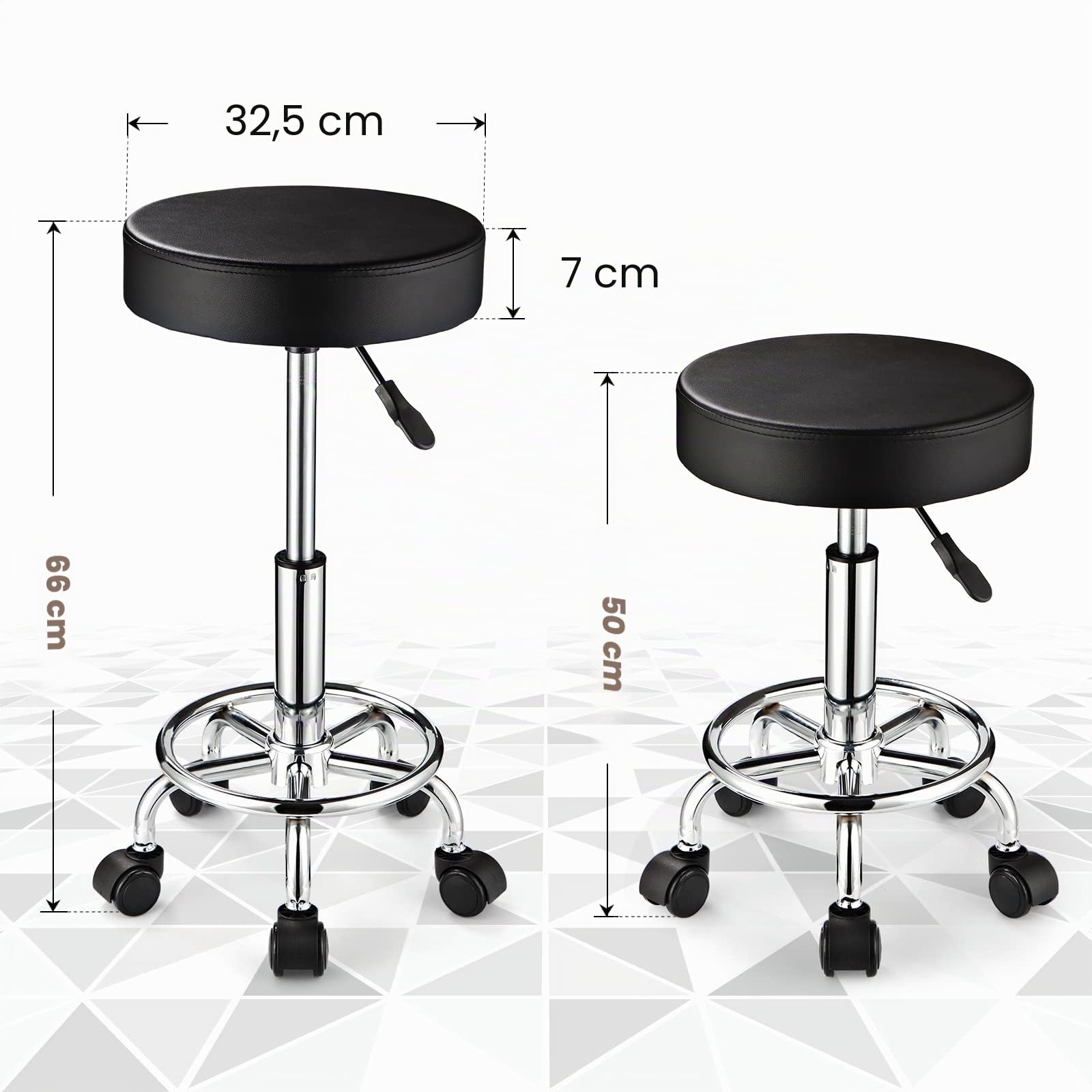 Tabouret réglable à roulettes Rond pour Spa, Salon, Massage, Bureau (Noir)