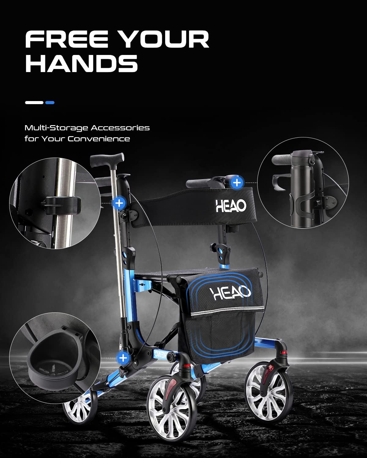 Buy HEAO Rollator Walker with Shock Absorber, Easily Folds with 10inch