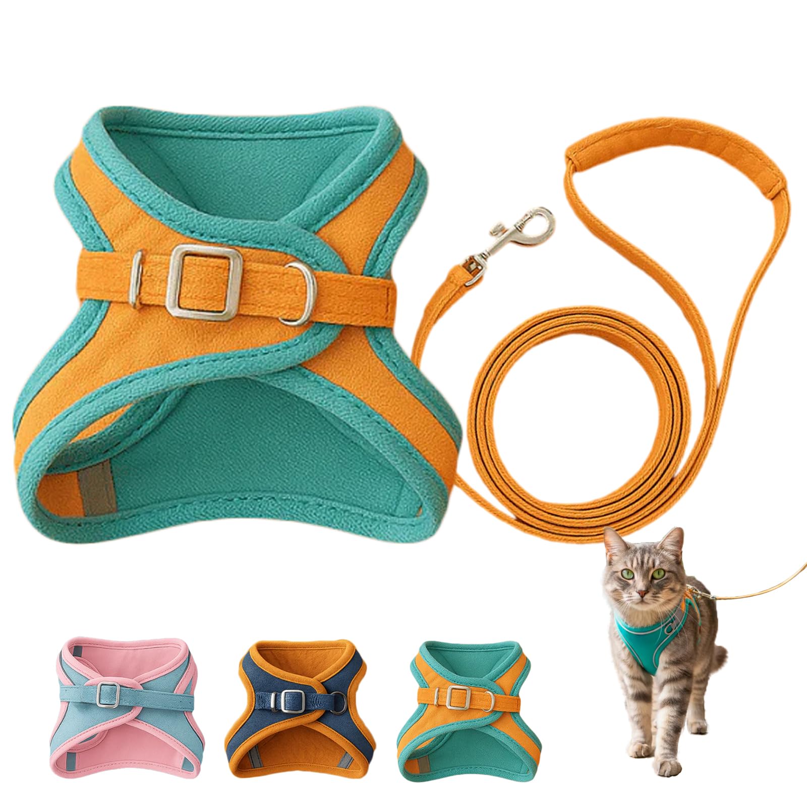 Escape-Proof Cat Harness and Leash Set, Soft Breathable Mesh Vest Style Cat Harness, Adjustable Step-In Cat Harness for Walking, Easy Wear Outdoor Harness for Small Medium Cats (Green, XXL (20-29 lb)) — image 1