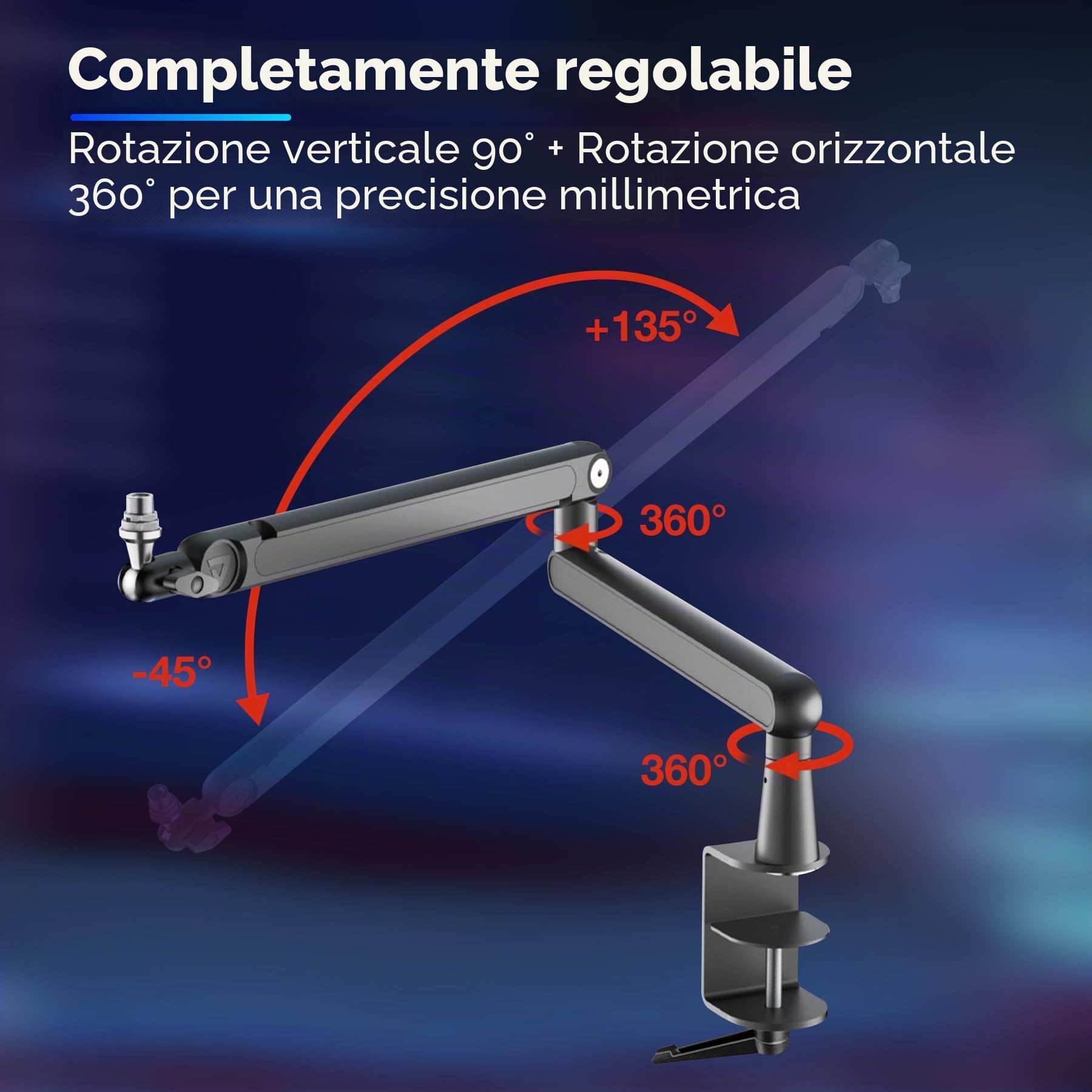 THRONMAX S7 TUNE Braccio per Microfono a Profilo Basso, Supporto per Microfono a Rotazione 360° per Streaming, Podcast e Giochi, Compatibile con Blue Yeti, HyperX
