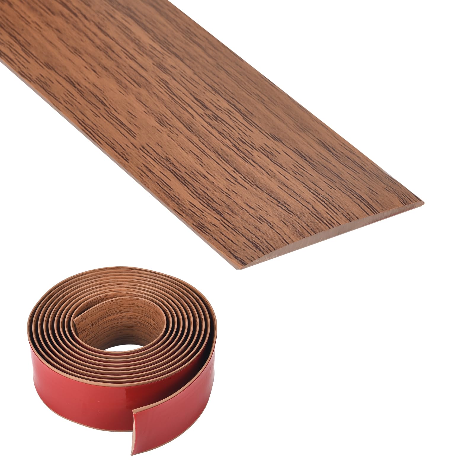 Funnytek 5cm×6m PVC Floor Transition Strip, 3.5mm Thick Walnut Wood Grain