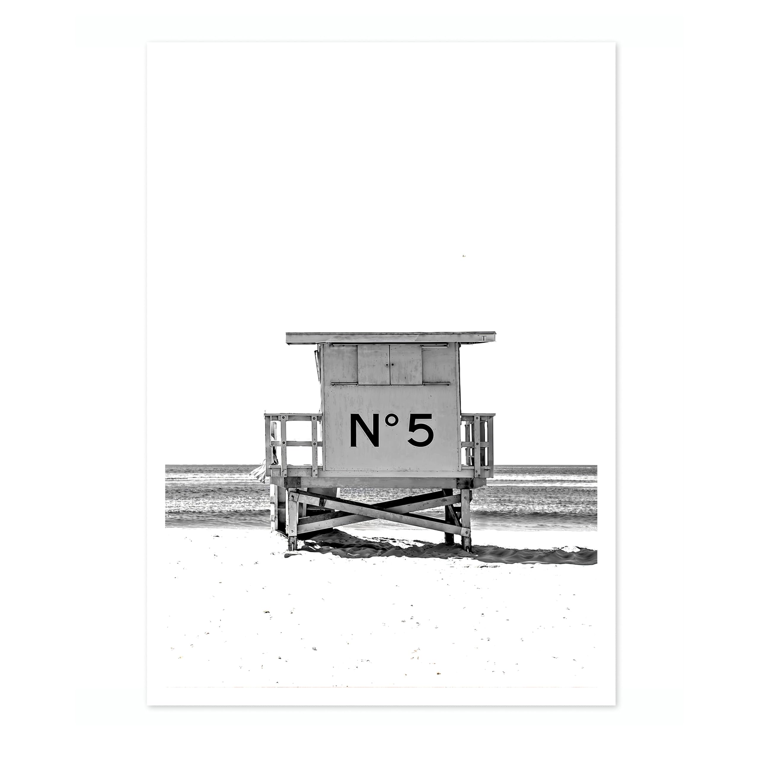 Lifeguard No. 5 Poster Black & White Vintage Photography Print Minimalist Modern Interior Decoration, Archival Matte, 50x70cm (Print Only) - 50x70cm