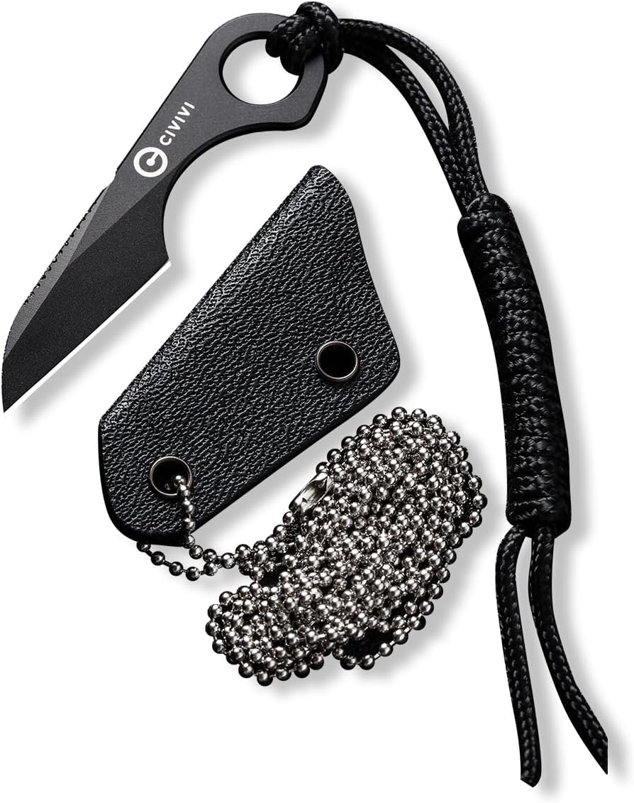 CIVIVI Gramis Mini Mounted Blade Neck Knife for EDC, Swedish 14C28N Metal, With Kydex Sheath with Chain and Lanyard C23004-1