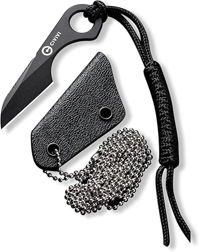 CIVIVI Gramis Mini cuchillo de cuello de hoja fija para EDC, acero sueco 14C28N, con funda Kydex con cadena y cordón C23004-1