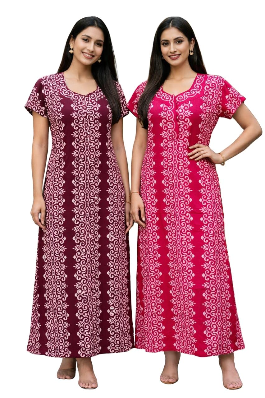 veer teja fashion Women's Printed Cotton Long Maxi Night Gown Free Size-picture-52