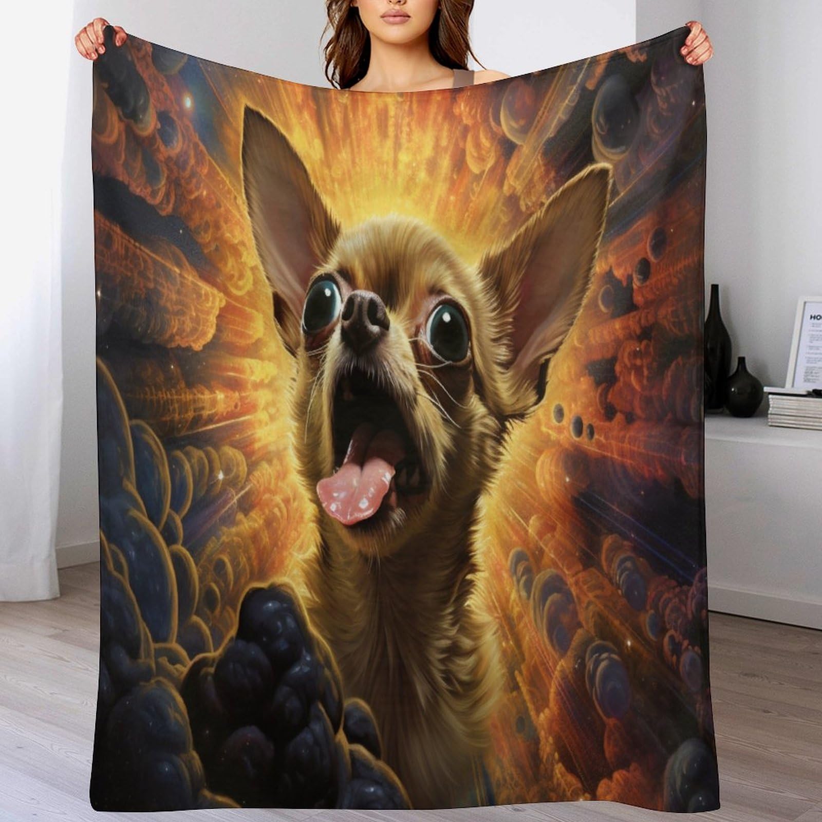 Couverture polaire Chihuahua plaid en peluche anti-froid et respirant pour lit et canapé-lit