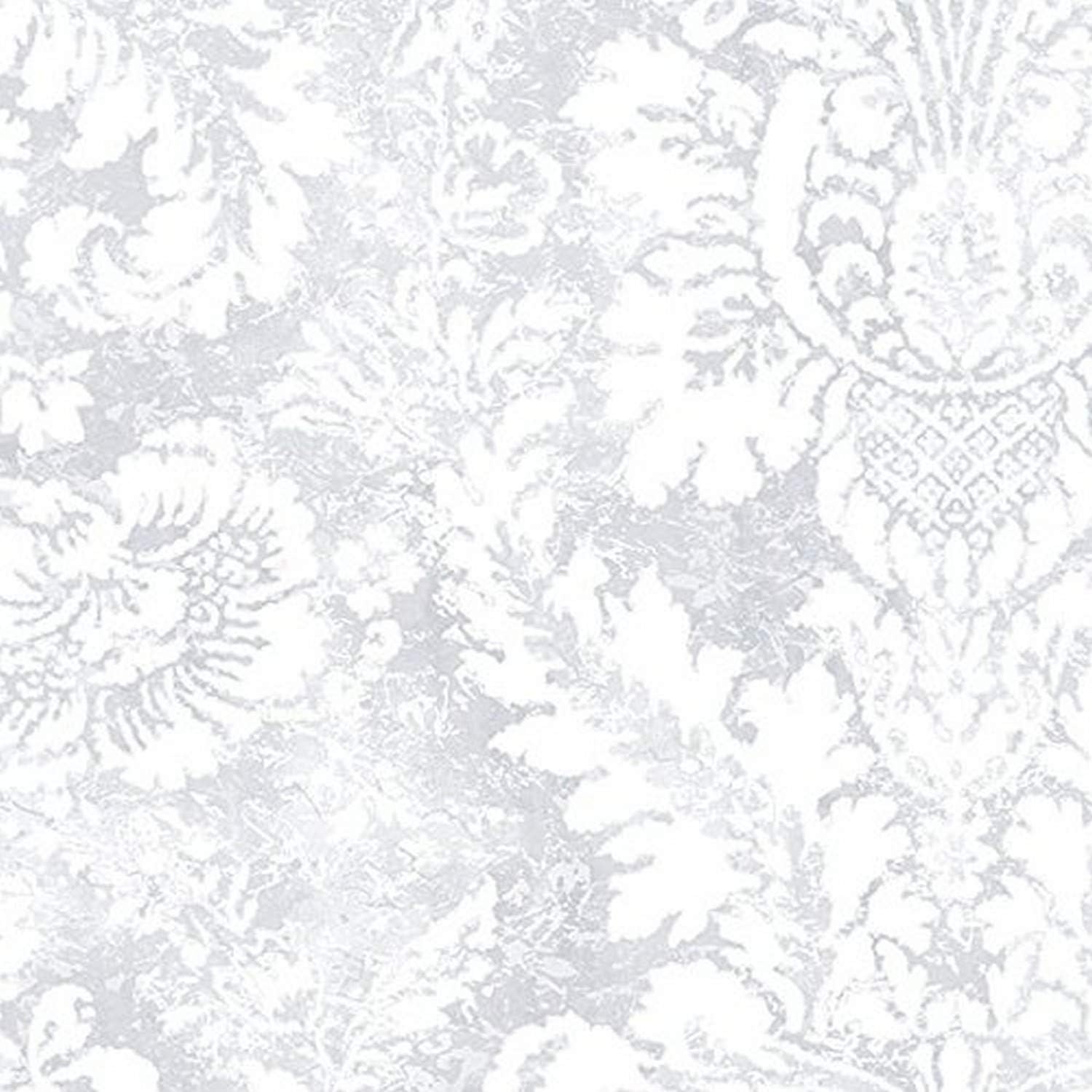 Manhattan Comfort NWAB42424 Greenwich Series Vinyl Faded Damask Design Large Wallpaper Roll, 20.5" W x 32.7' L, Gray/White, Grey/White