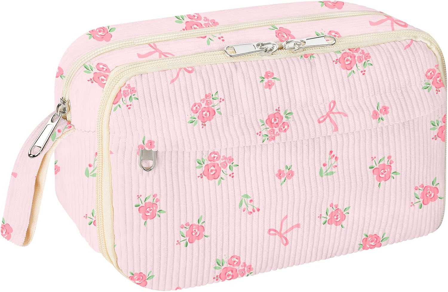 Large Pencil Pouch for Girls,Cute Corduroy Pencil Case Pouch Aesthetic Soft Pencil Bag for School, Zippered Pencil Organizer School Supplies for Teen Girls Women Gift (Cute Pink Floral)