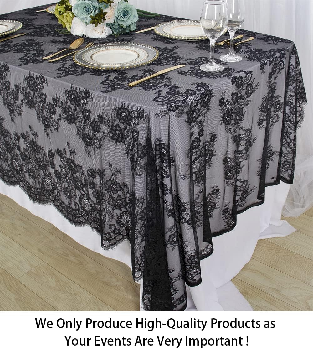 Lace-Tablecloth-Rectangular 60x120-Inch Black Tablecloth Floral Lace Tablecloth Rectangle Wedding Tablecloths Lace Table Cloth Table Overlay Table Cloths Rectangle 60 X 120 (1 Pack, Black-015)