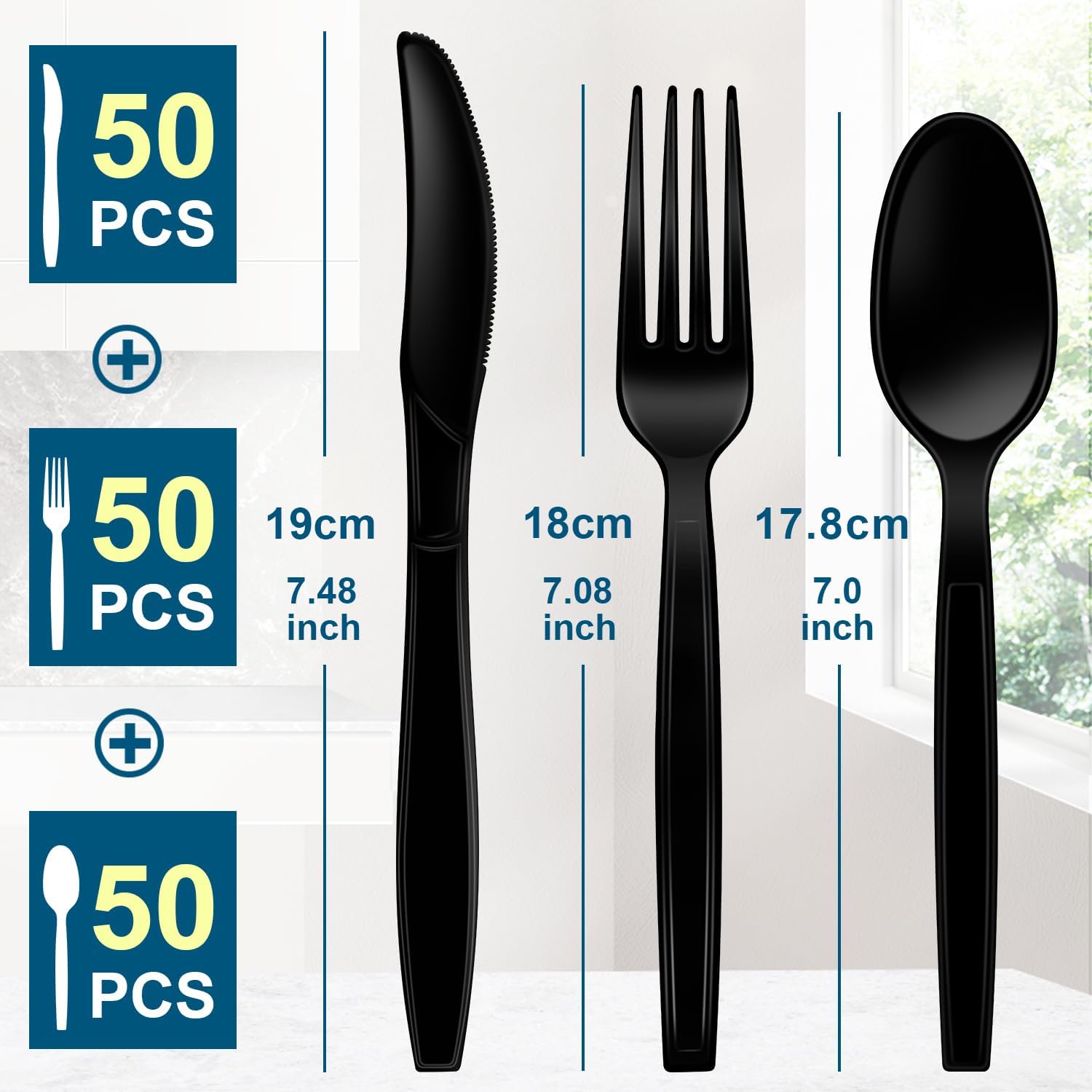 Lot De 200 Couverts Jetables En Plastique Doré – 100 Fourchettes, 50 Cuillères, 50 Couteaux