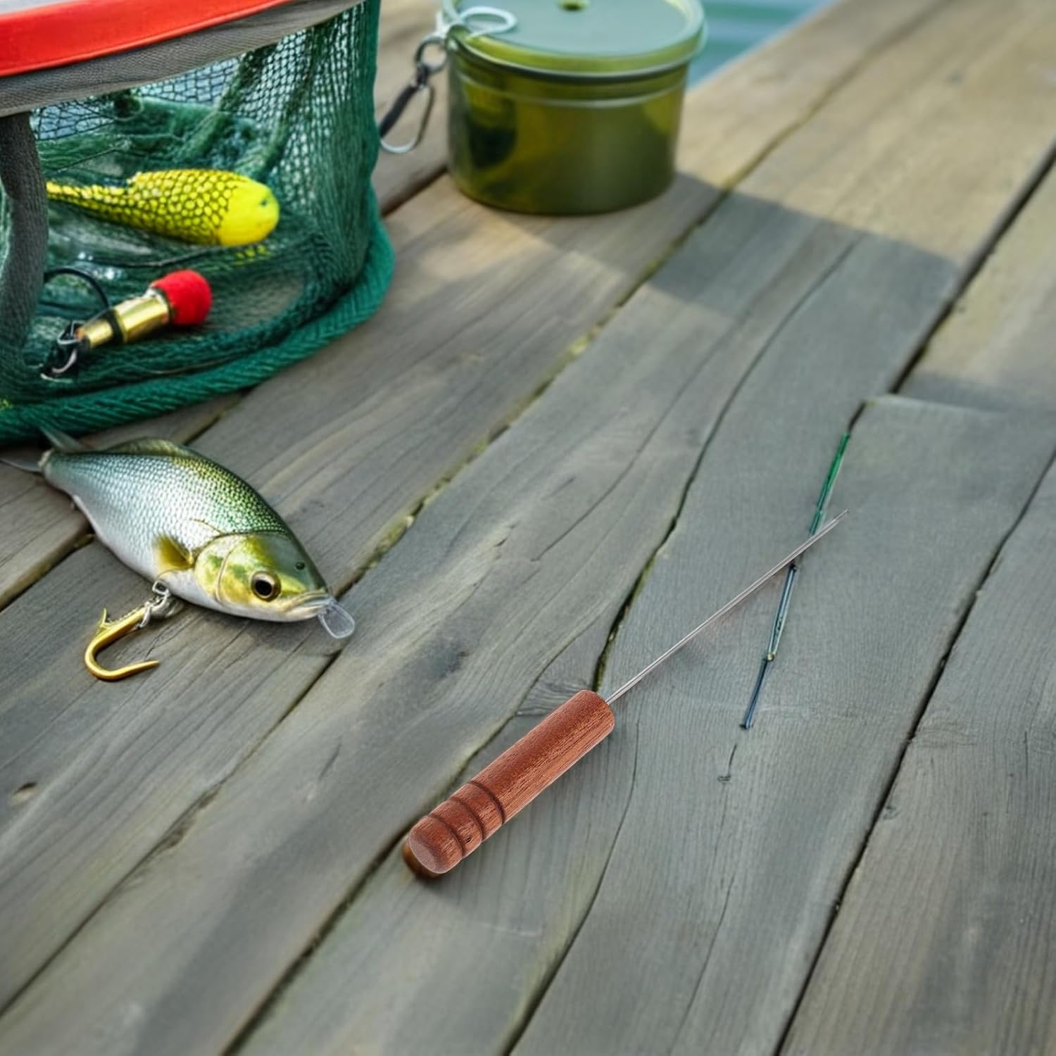 Fishing Baiting Rig Tool Compact and Portable Threading Tool 3pcs with 304 Stainless Steel Needles and -Slip Rosewood Handle for Carp Bait, for Saltwater and Travel Use